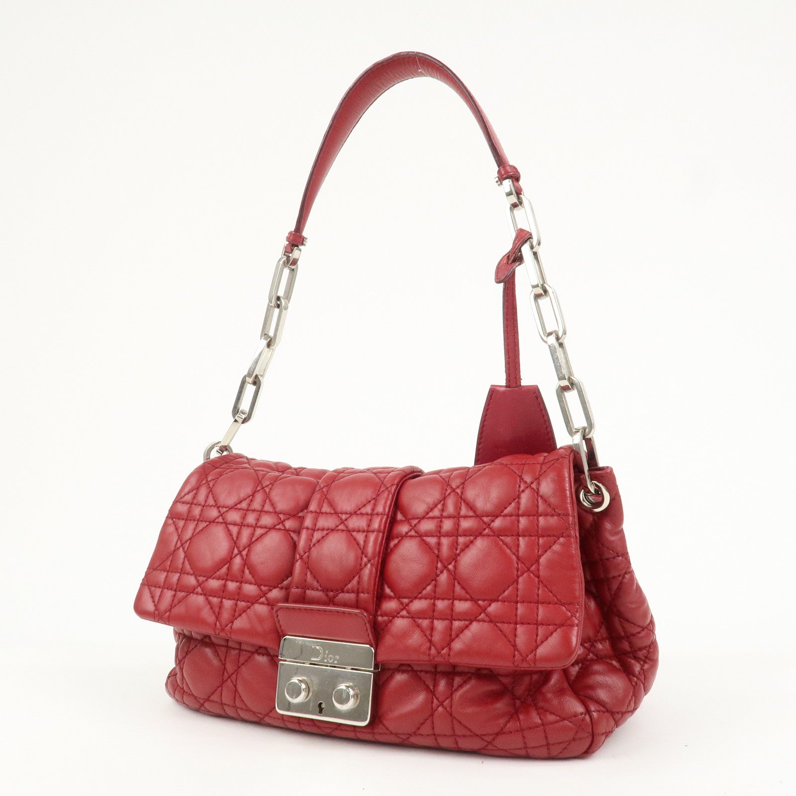Christian Dior Canage Leather Chain Shoulder Bag Hand Bag Red