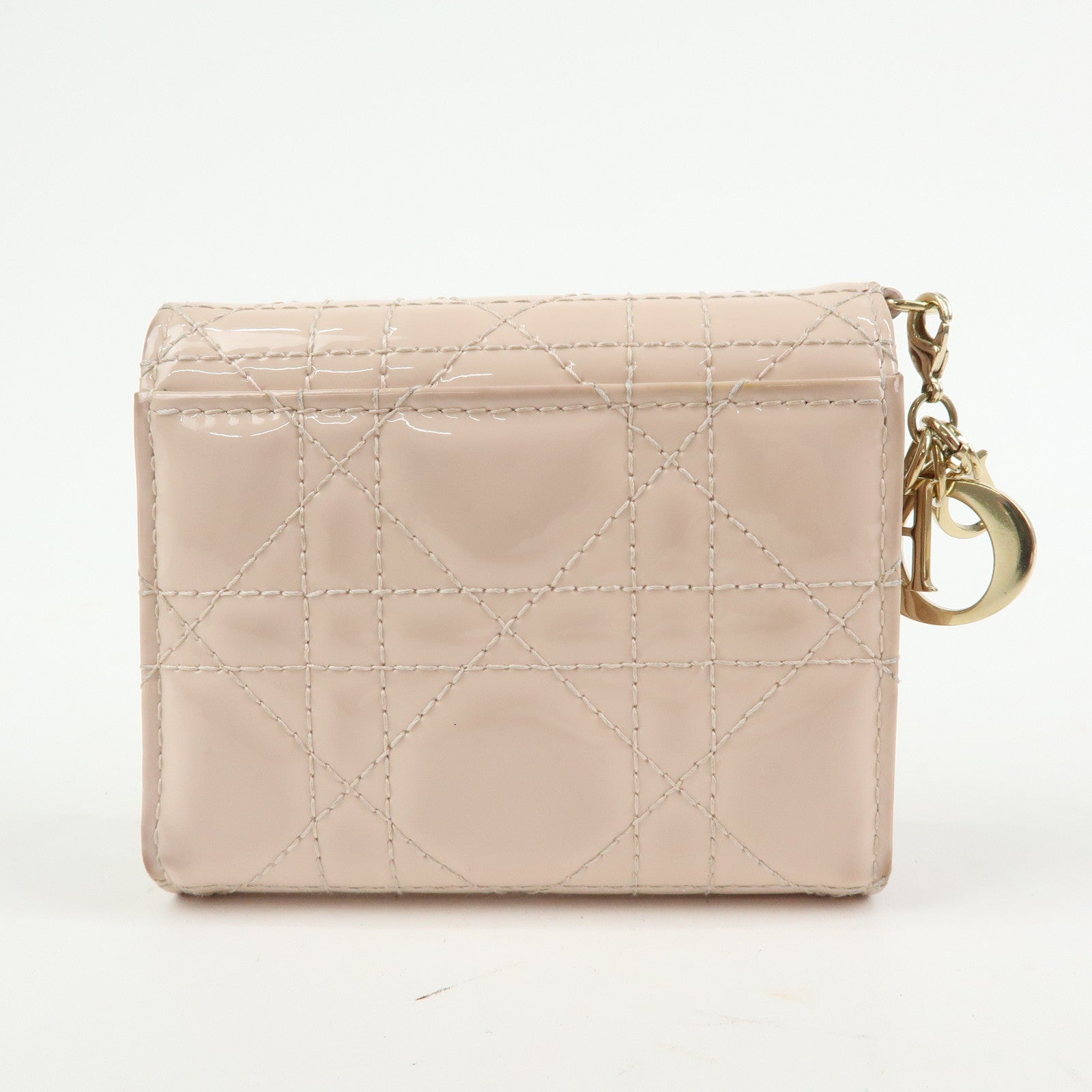 Christian Dior Lady Dior Cannage Patent Leather Lotus Wallet Pink