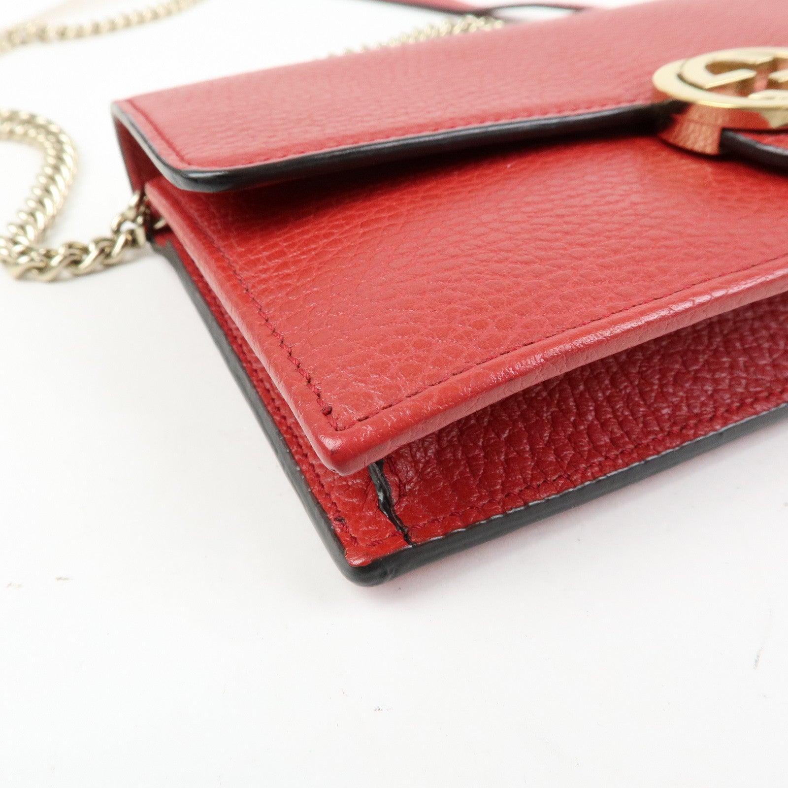 GUCCI Interlocking G Leather Chain Wallet Shoulder Bag Red 510314