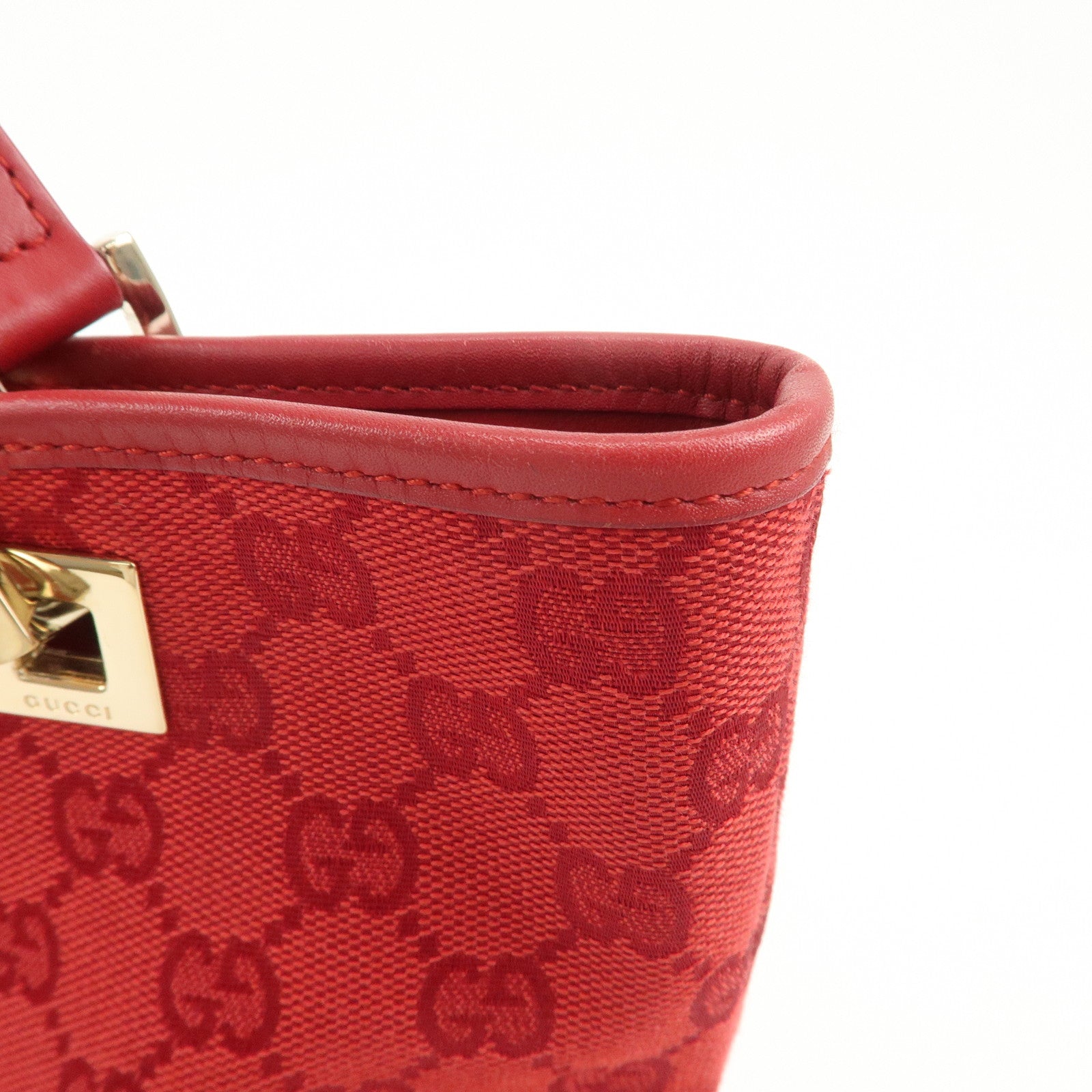 GUCCI GG Canvas Logo Leather Shoulder Bag Hand Bag Red 002繝ｻ1099
