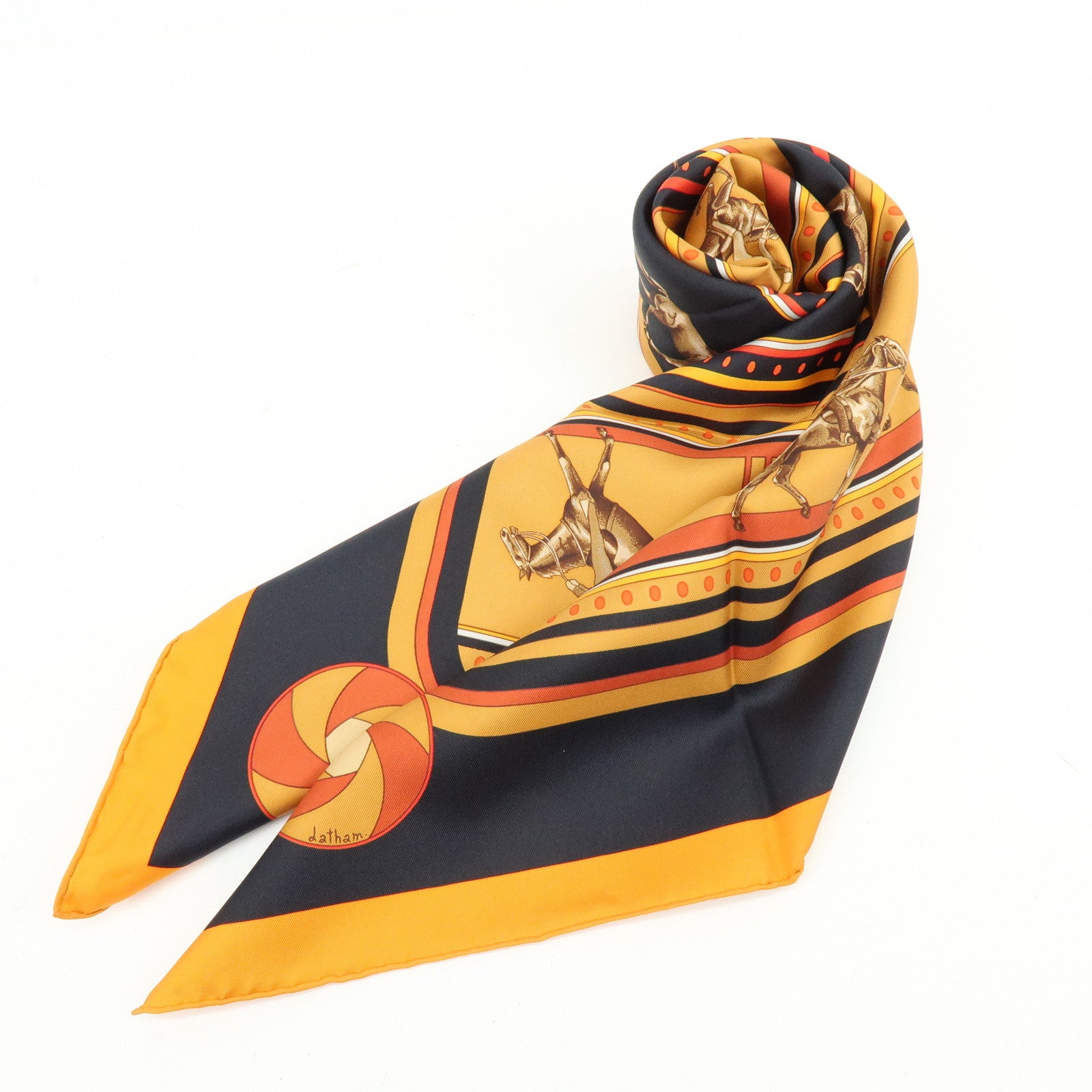 HERMES Carre 90 Silk 100% Scarf SEQUENCES Horse Print Orange Black