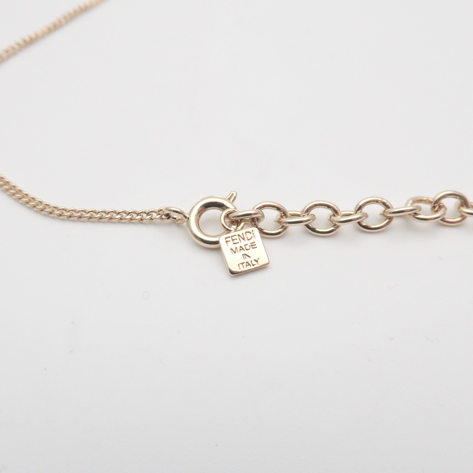 FENDI Logo Metal Rhinestone Necklace Gold Light Blue