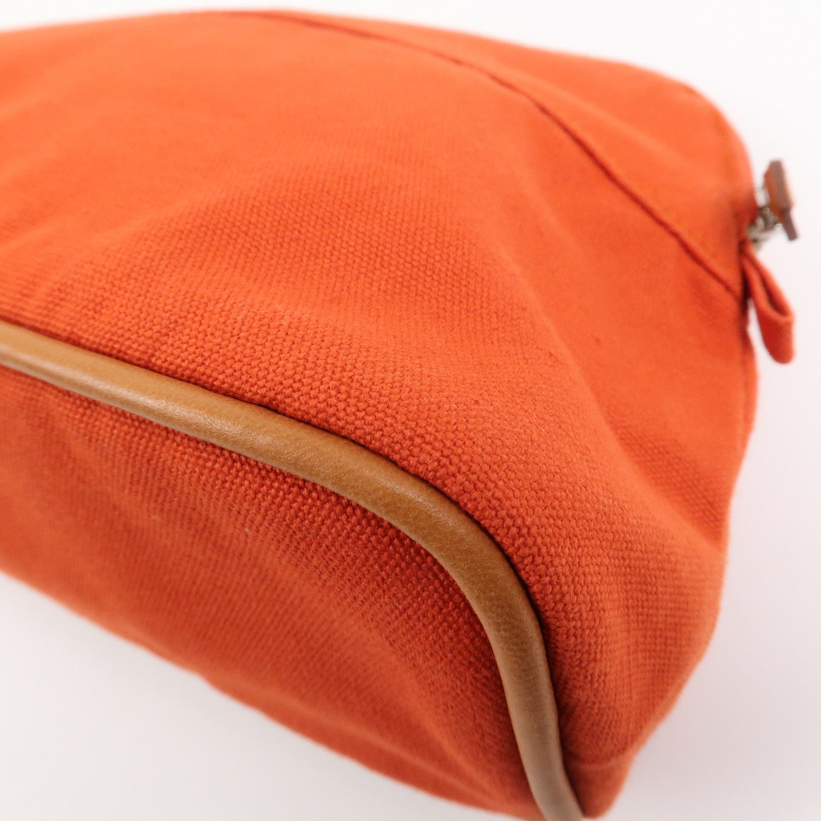 HERMES Canvas Leather Bolide Pouch MM Cosmetic Pouch Orange