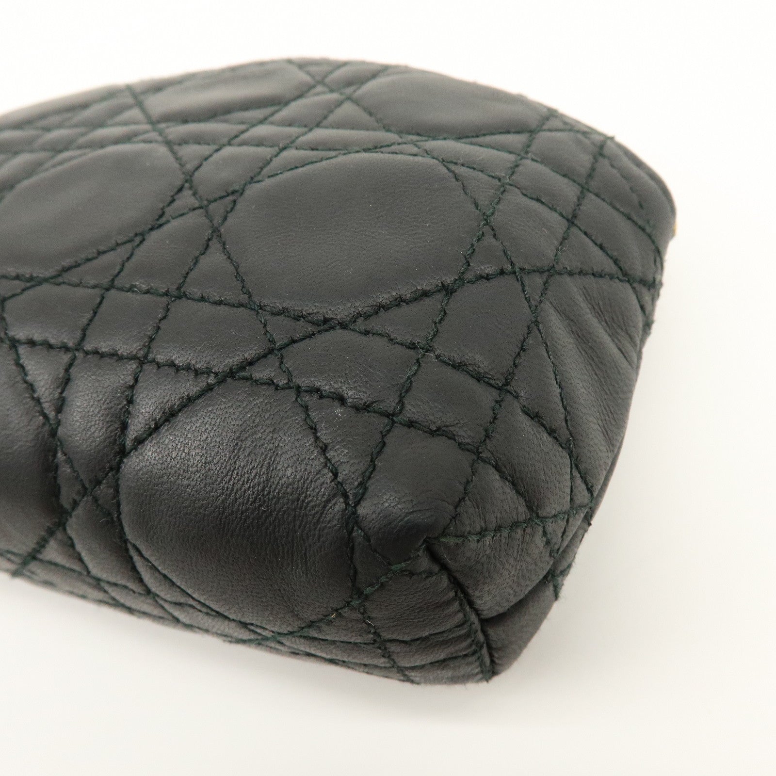 Christian Dior Cannage Lamb Skin Pouch Cosmetic Pouch Black