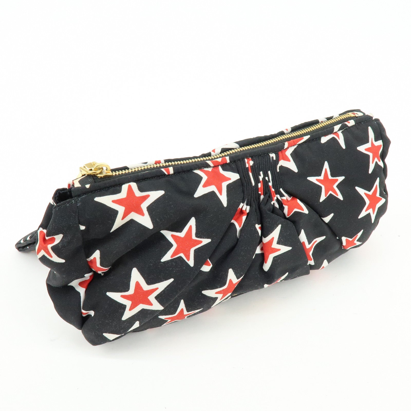 MIU MIU Nylon Clutch Bag Pouch Black Red Star Motif 5NE455