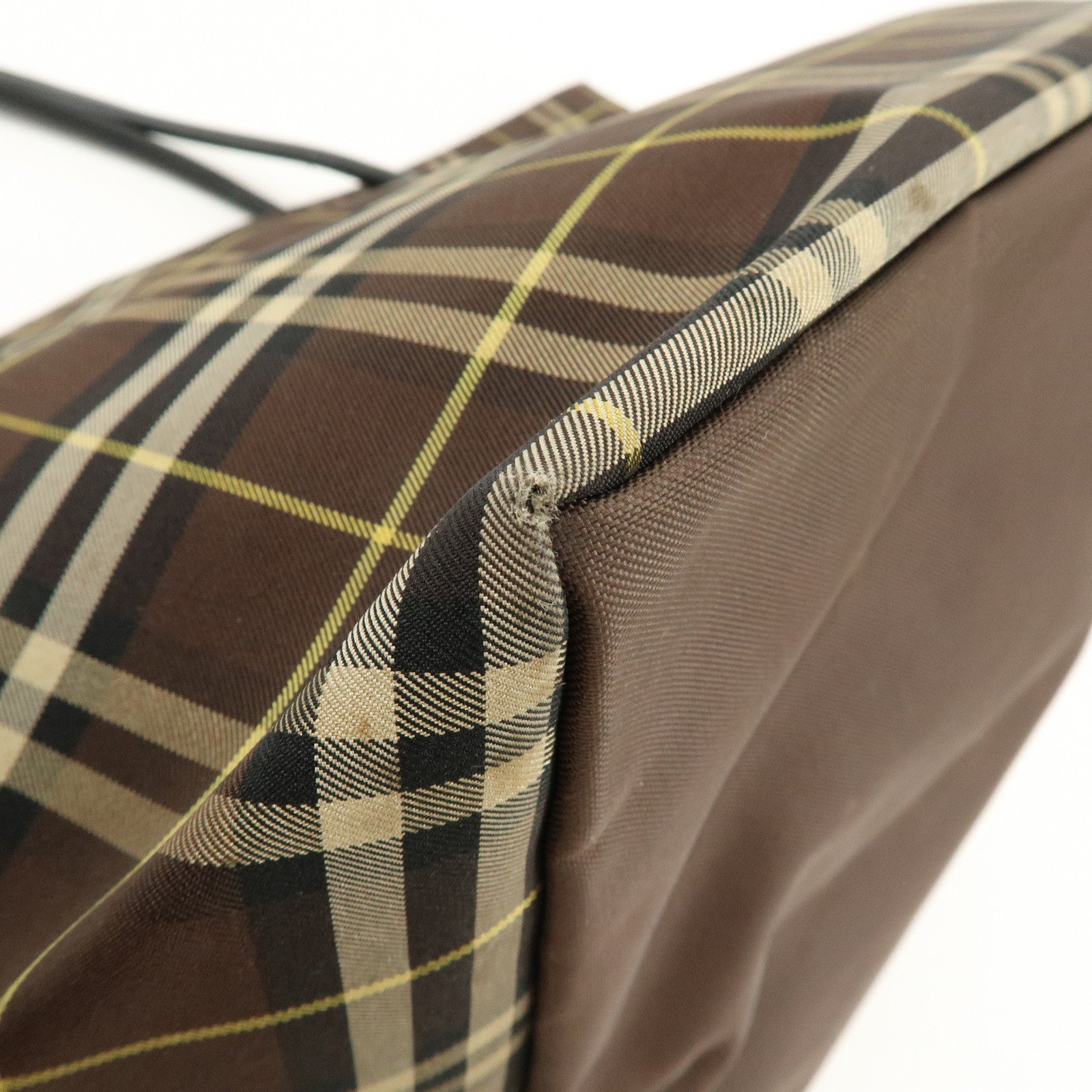 BURBERRY Blue Label Canvas Leather Plaid Tote Bag Hand Bag Brown