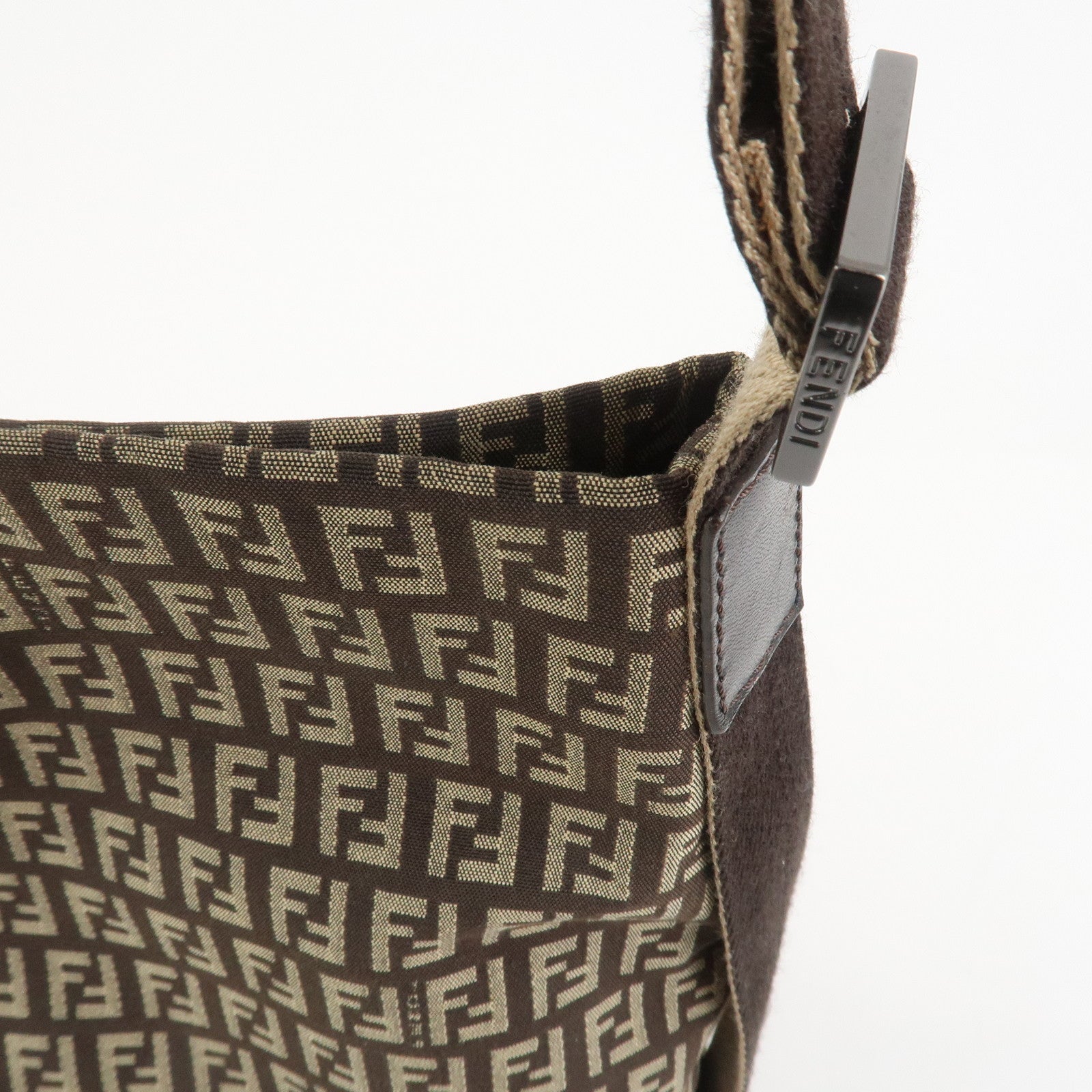 FENDI Zucchino Canvas Shoulder Bag Crossbody Bag Brown 8BR318