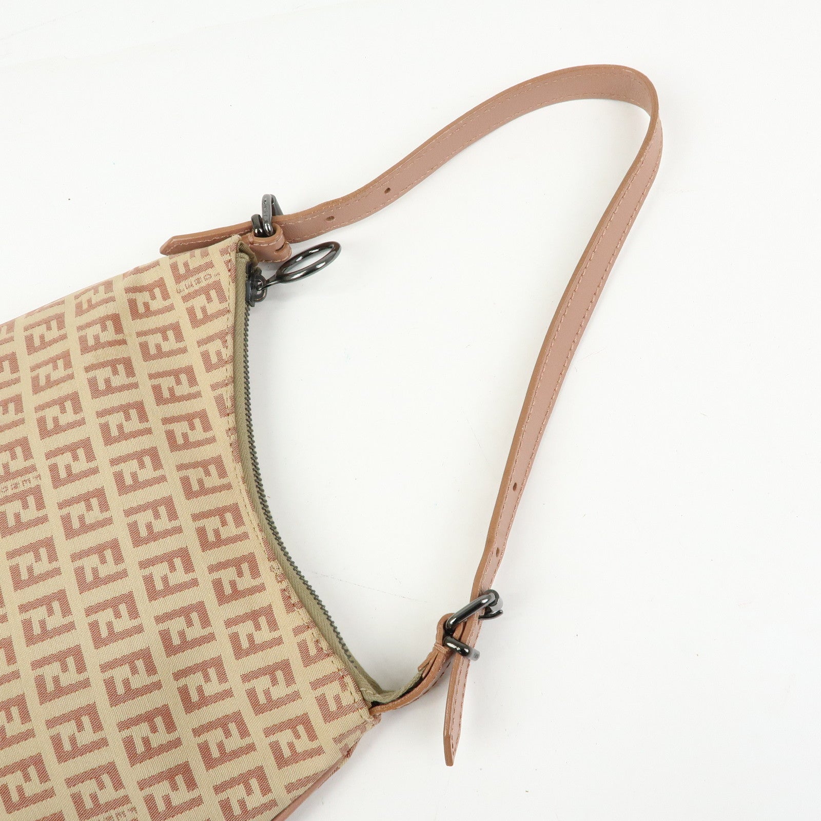 FENDI Zucchino Canvas Leather Hand Bag Beige Pink 8BR248