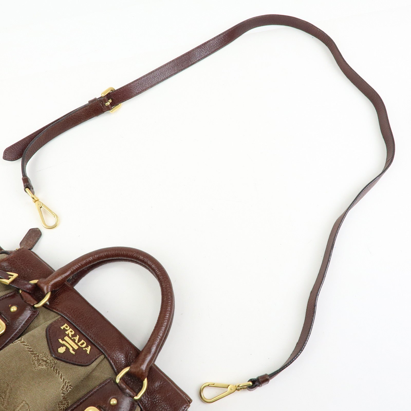 PRADA Logo Jacquard Leather 2Way Bag Hand Bag Shoulder Bag Brown
