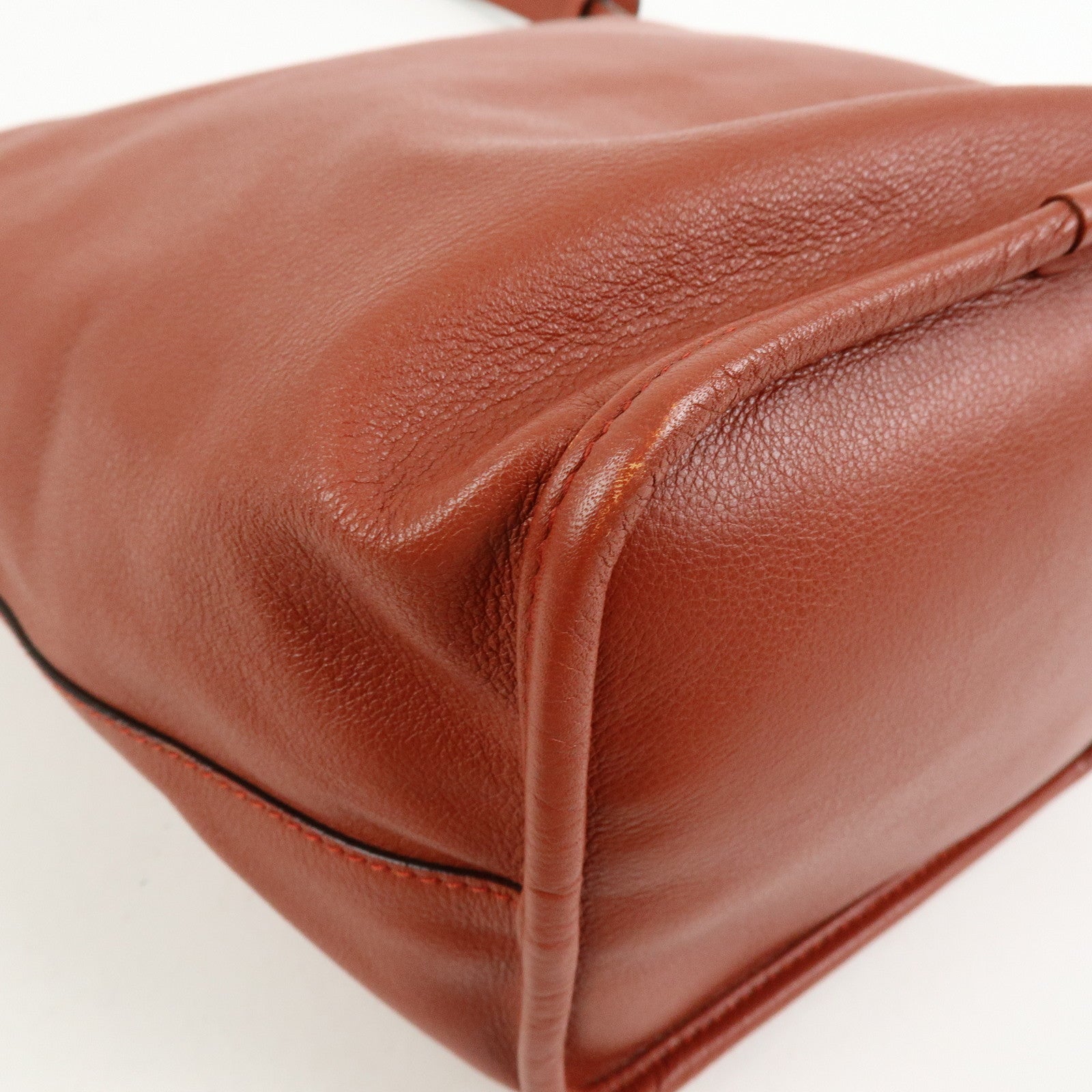 LOEWE Anagram Calf Leather Shoulder Bag Red Brown