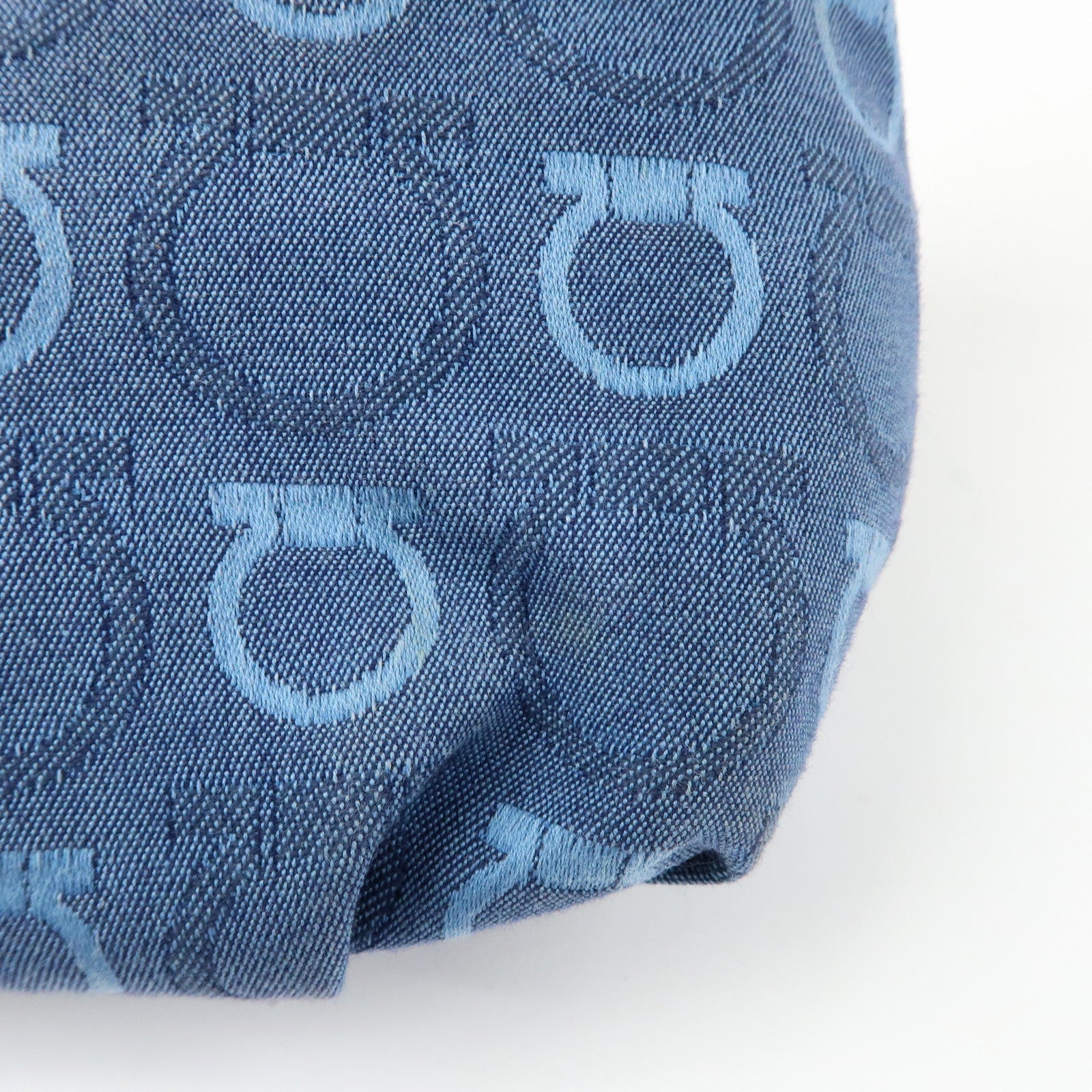 Ferragamo Gancini Canvas Leather Hand Bag Shoulder Bag Blue