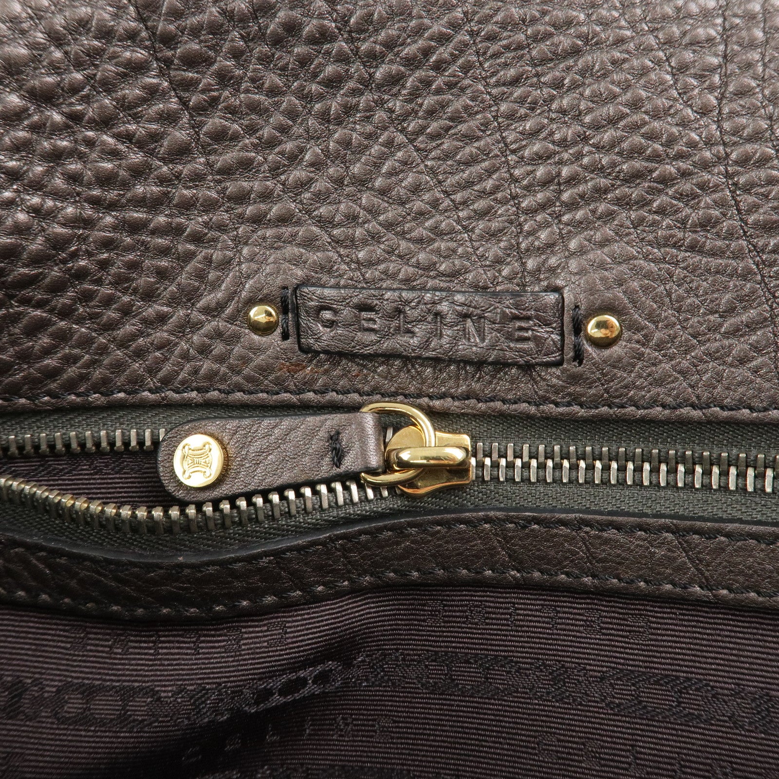 CELINE Leather Shoulder Bag Crossbody Bag Gray Gold HDW