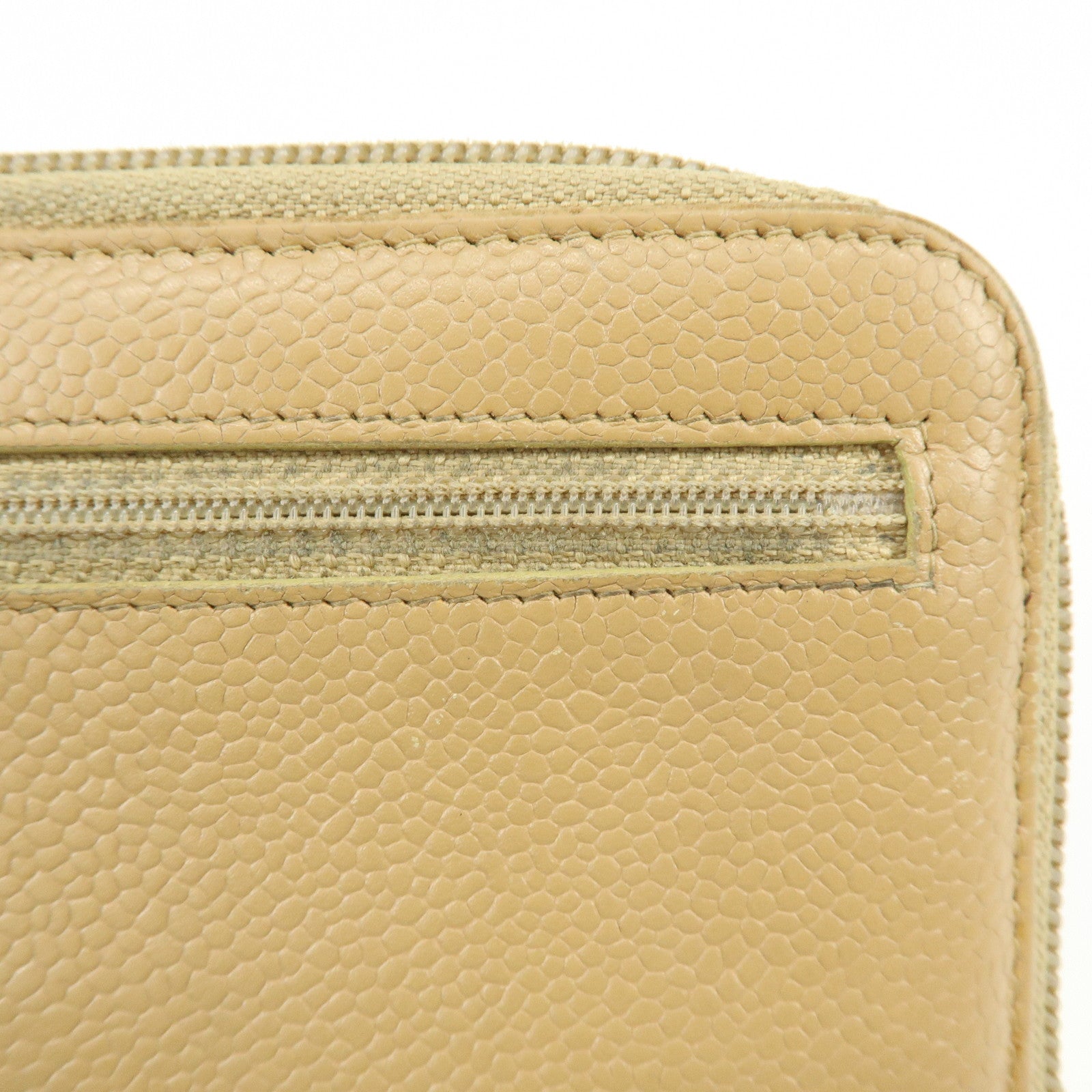 CHANEL Caviarskin Round Zippy Wallet Long Wallet Beige A13228