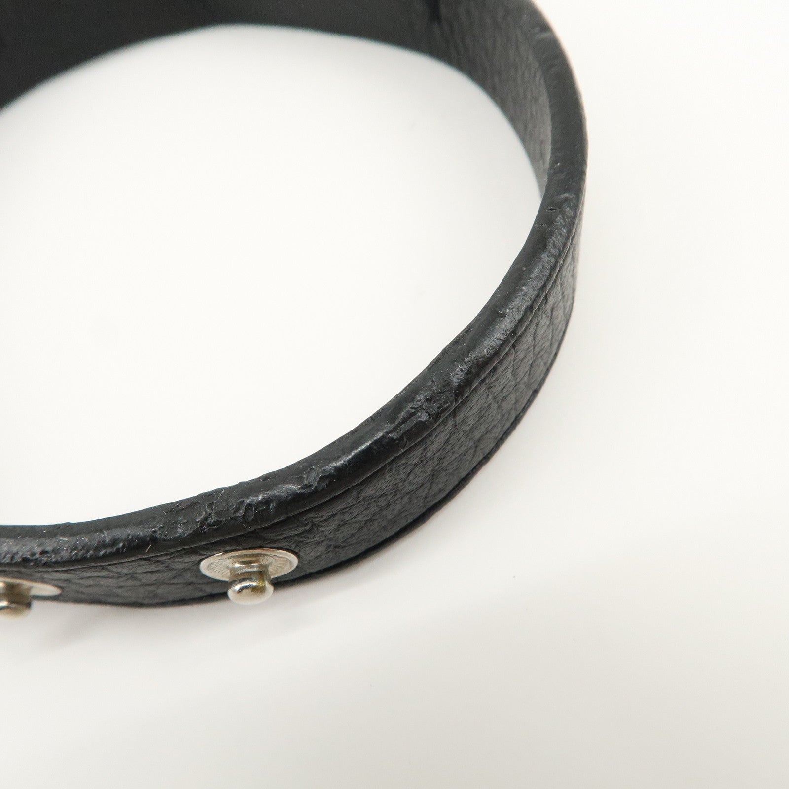 Louis Vuitton Leather Metal Bracelet Pression Black M6512