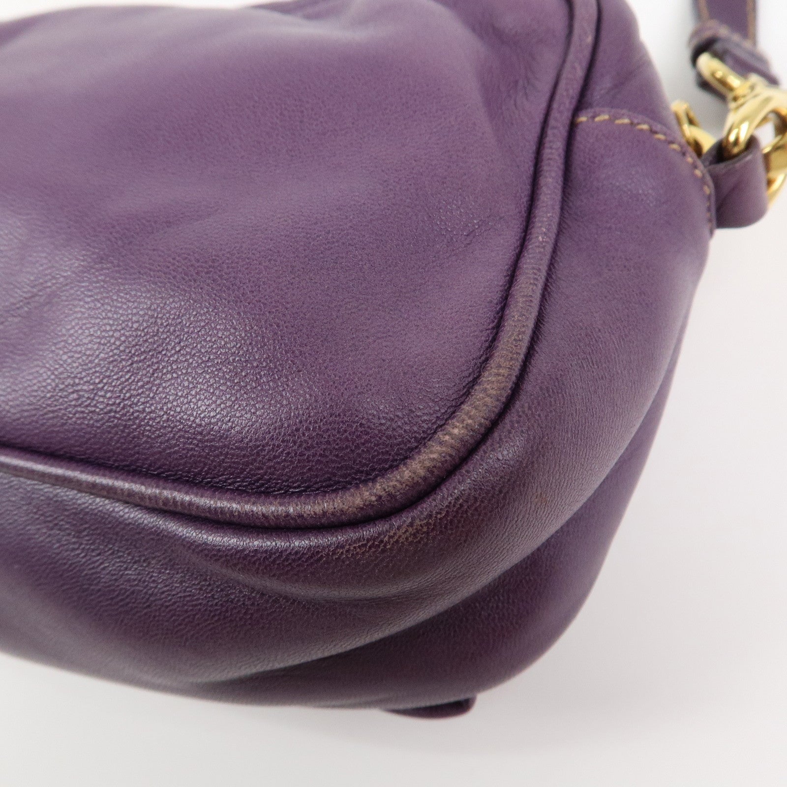 PRADA Logo Nappa Leather Ribbon Mini Shoulder Bag Purple 1NF727