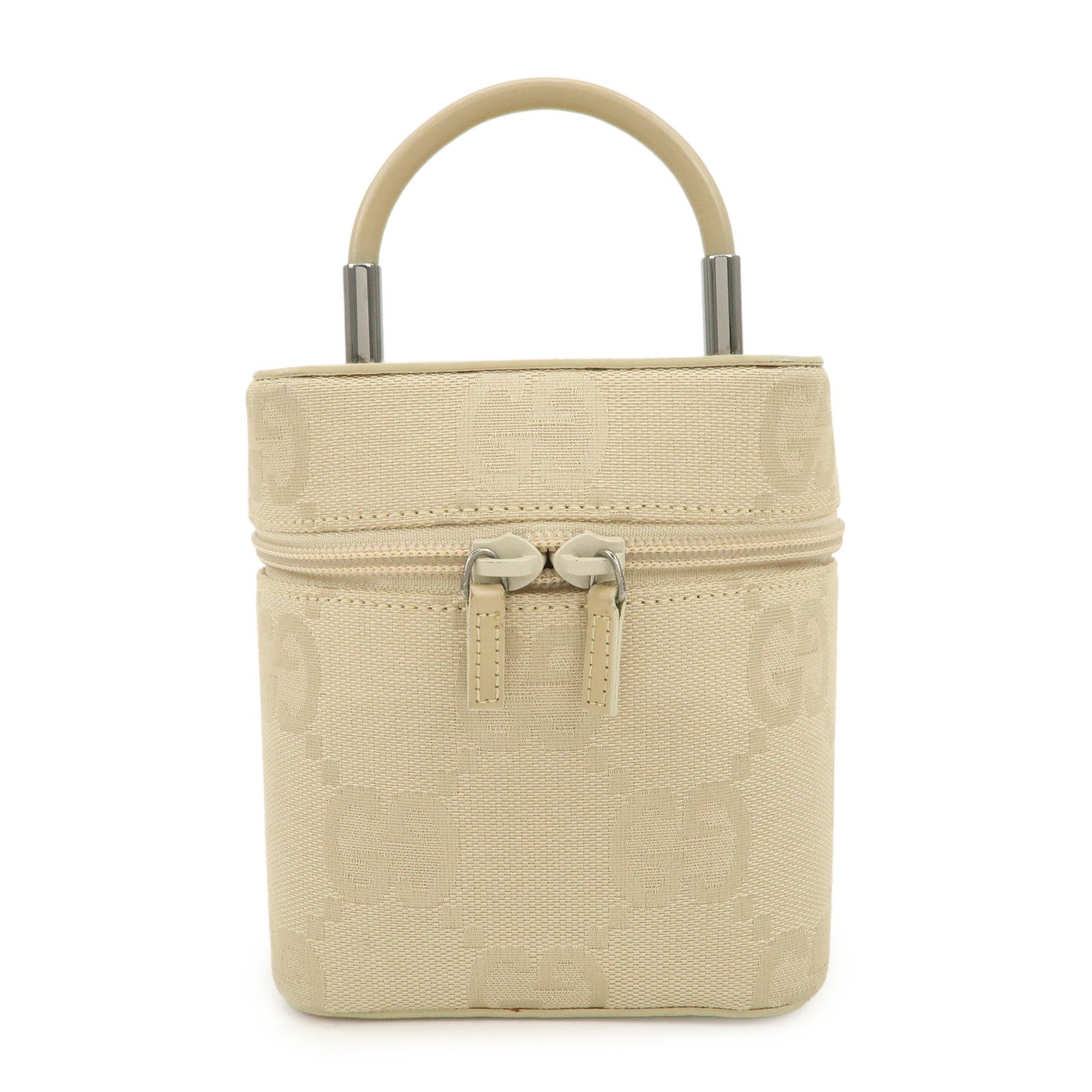 GUCCI GG Canvas Leather Vanity Bag Hand Bag Light Beige 039.1052