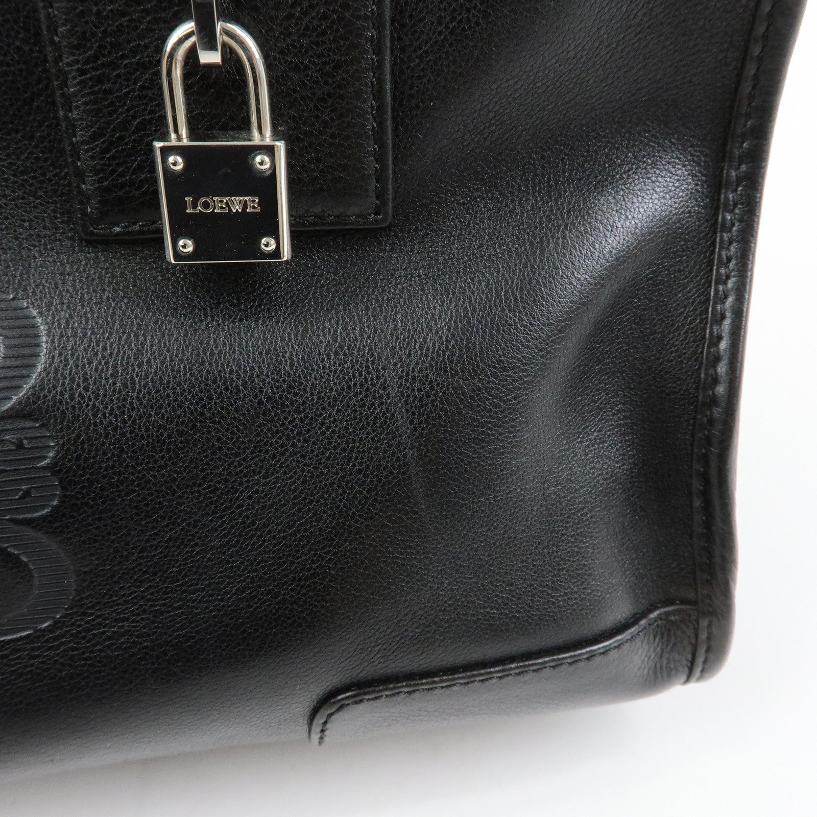LOEWE Anagram Amazona 28 Leather Hand Bag Boston Bag Black