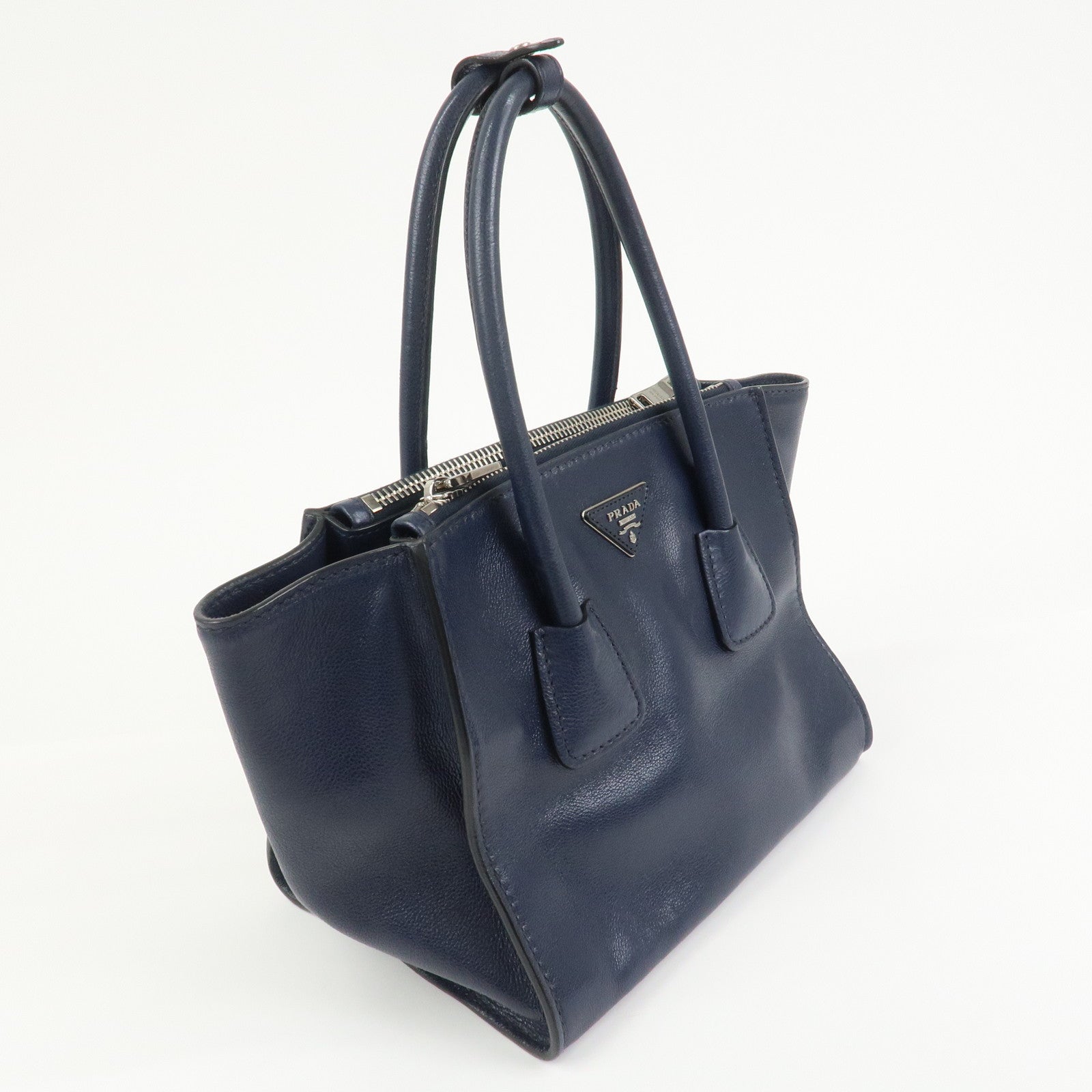 PRADA Triangle Logo 2 Way Bag Tote Bag Shoulder Bag Navy B2625M