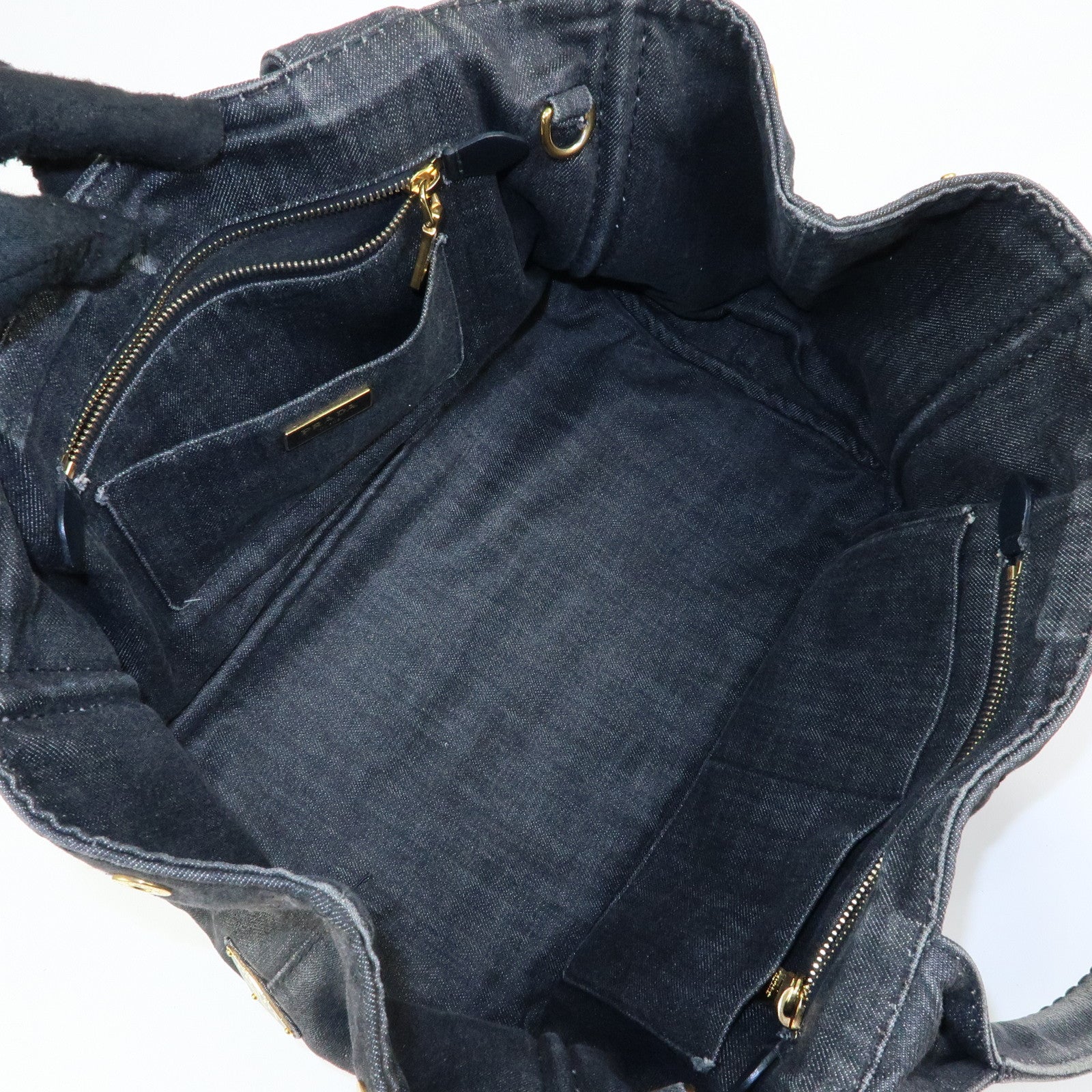 PRADA Triangle Logo Canapa Denim 2Way Bag Shoulder Bag Black 2642B