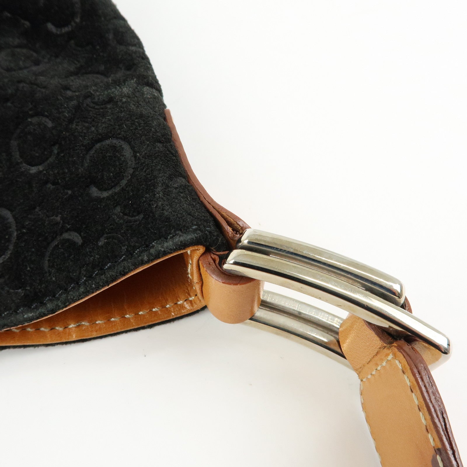 CELINE C Macadam Suede Leather Shoulder Bag Black Brown