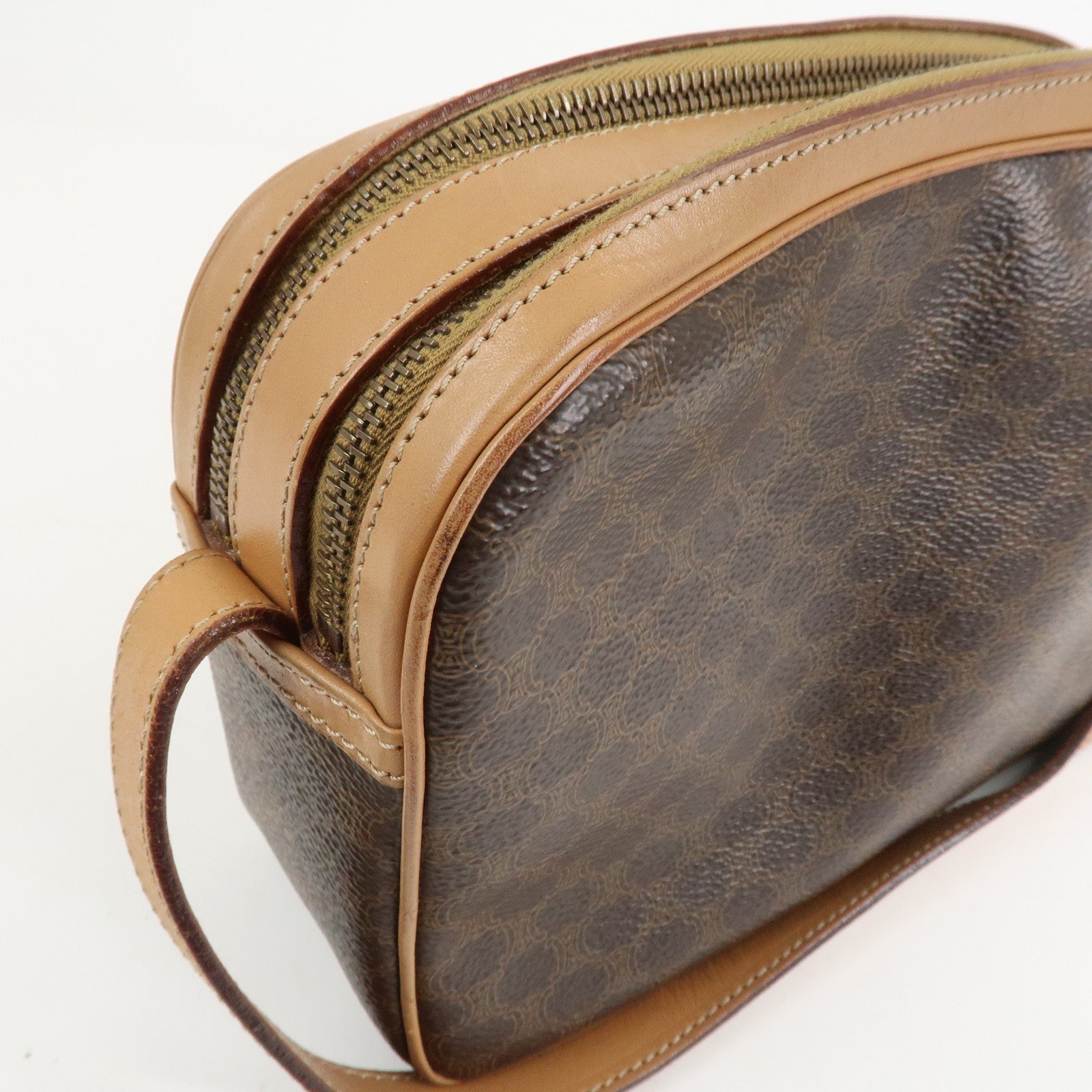 CELINE Macadam Leather Shoulder Bag Beige Brown Gold Hardware