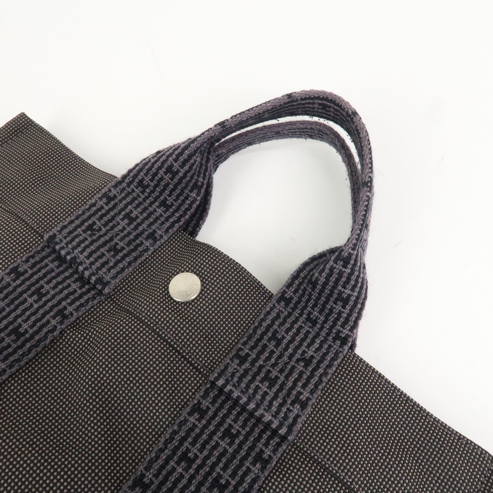 HERMES Herline PM Nylon Canvas Tote Bag Hand Bag Black