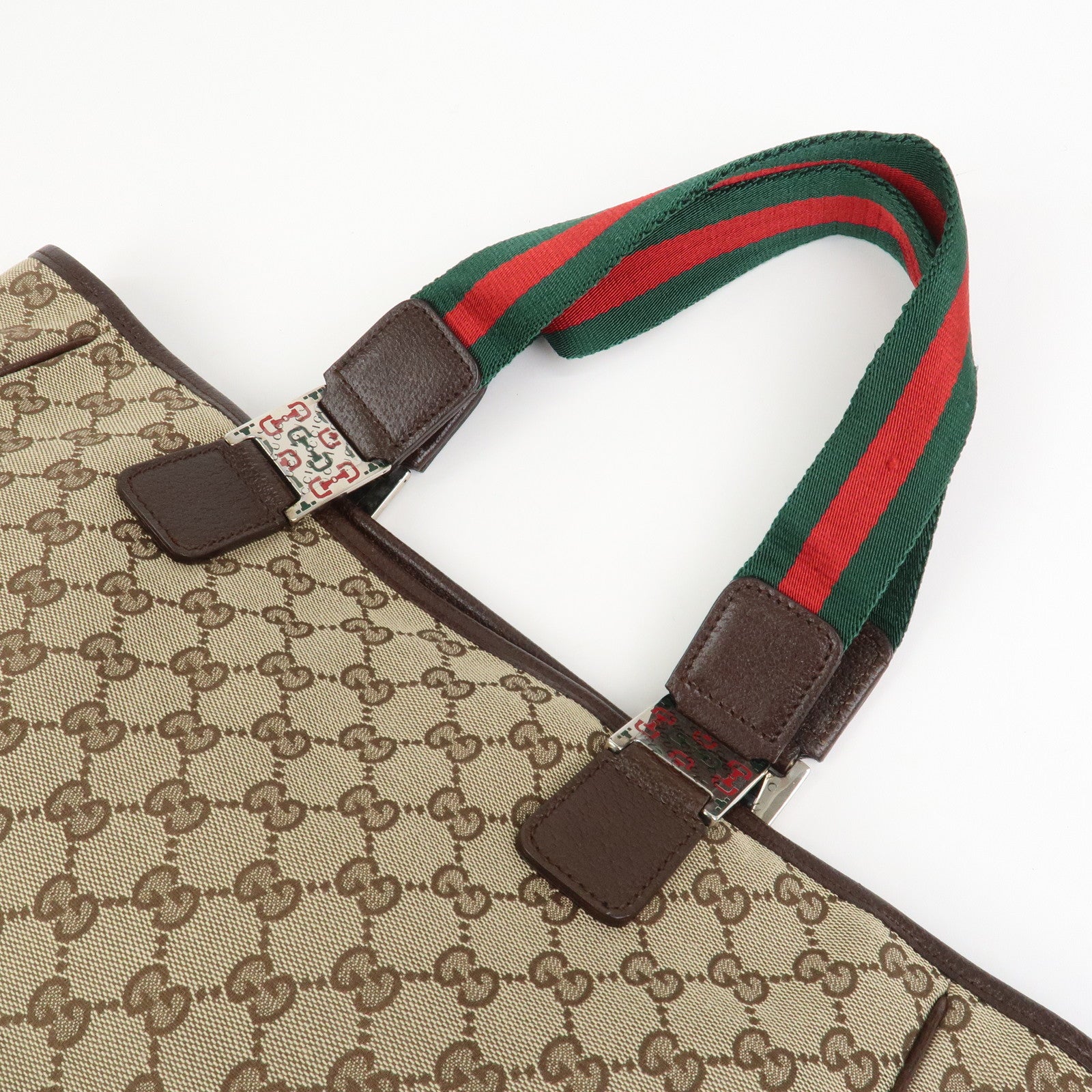 GUCCI Sherry GG Canvas Leather Tote Bag Shoulder Bag Brown 145758