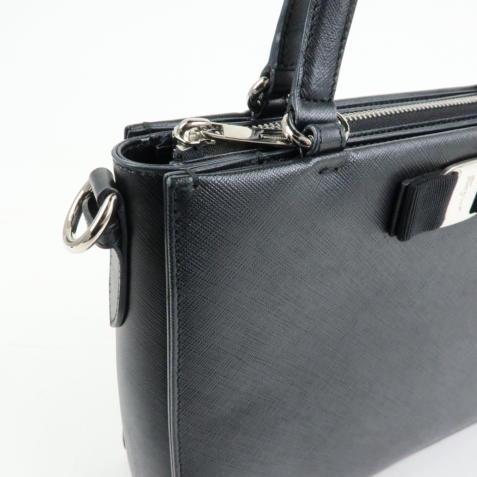 Ferragamo Vara Ribbon Leather 2Way Bag Hand Bag Black