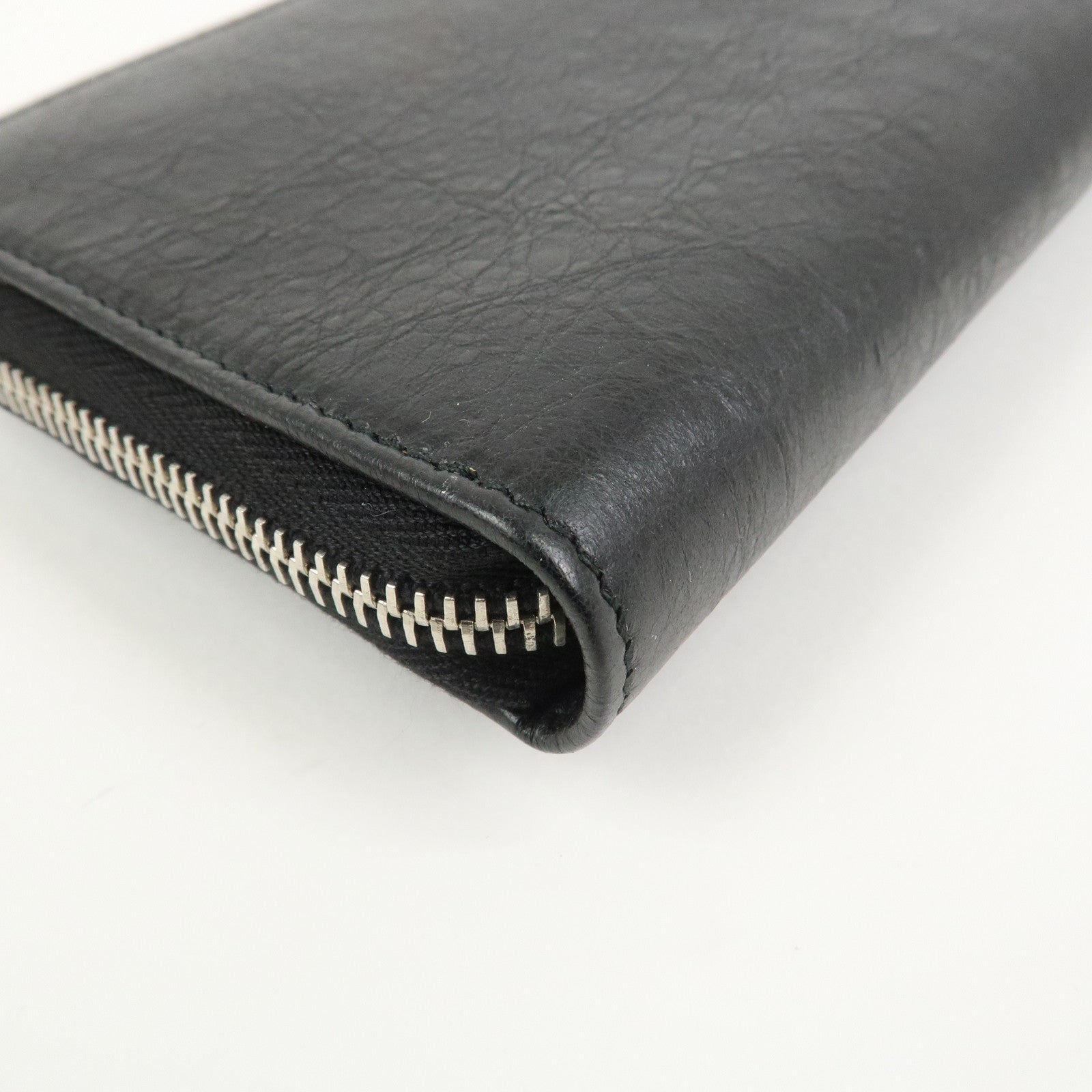 BALENCIAGA Giant Continental Leather Round Zippy Long Wallet Black