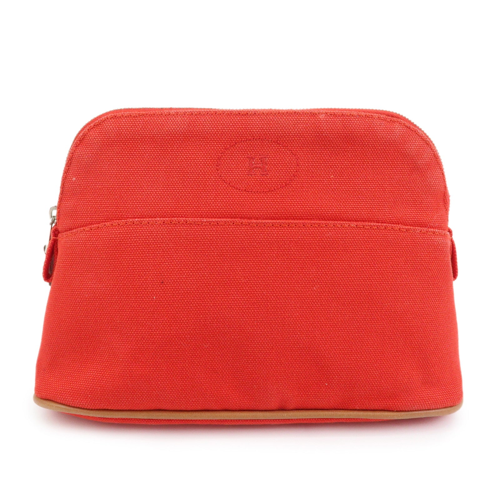 HERMES Canvas Leather Bolide Pouch Mini Cosmetic Makeup Pouch Red