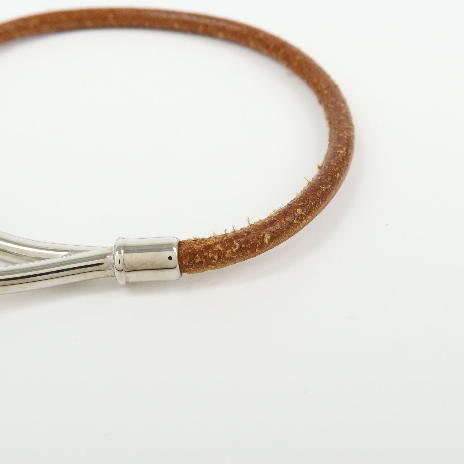 HERMES Jumbo Choker Leather Bracelet Brown