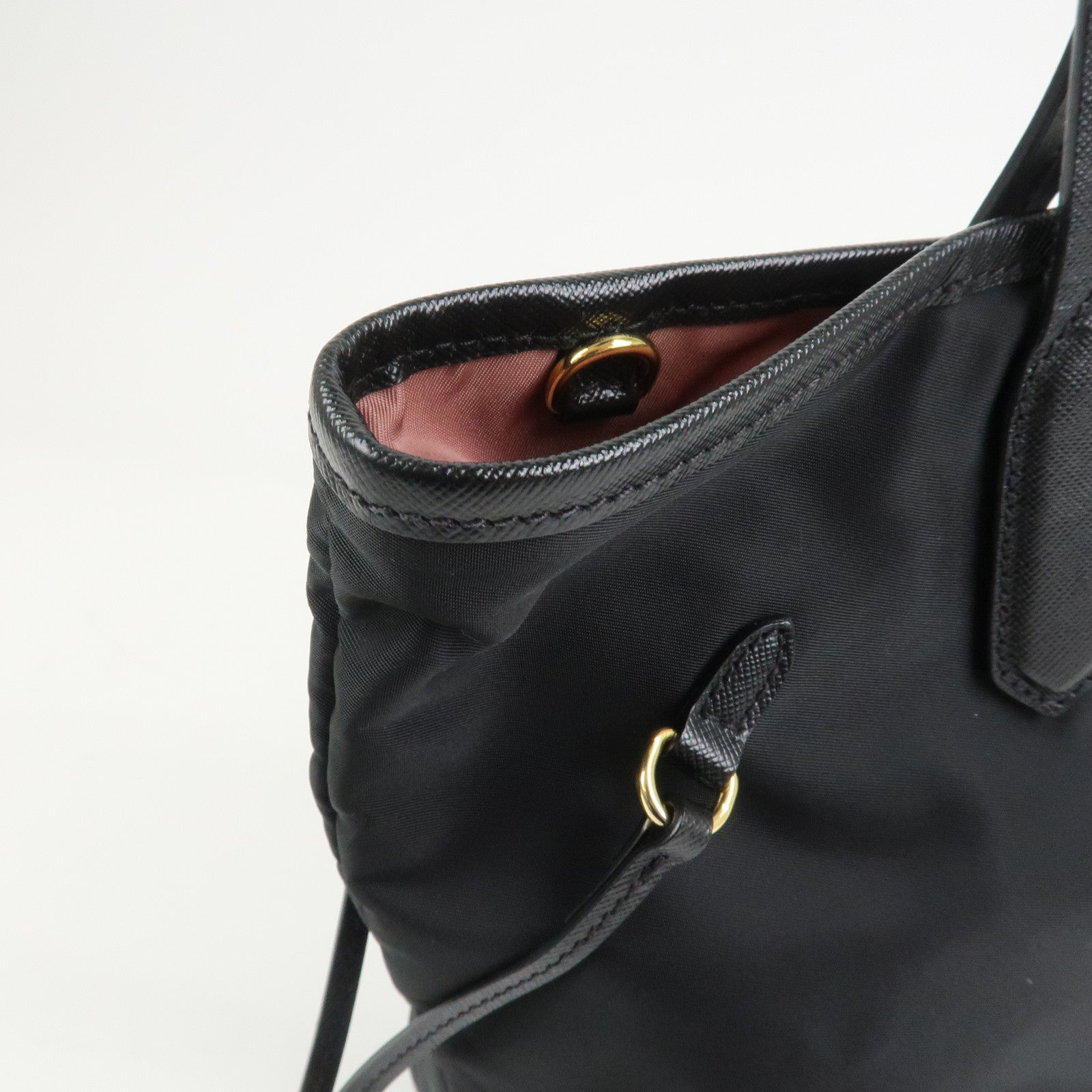 PRADA Logo Nylon Saffiano Leather Tote Bag Shoulder Bag Black