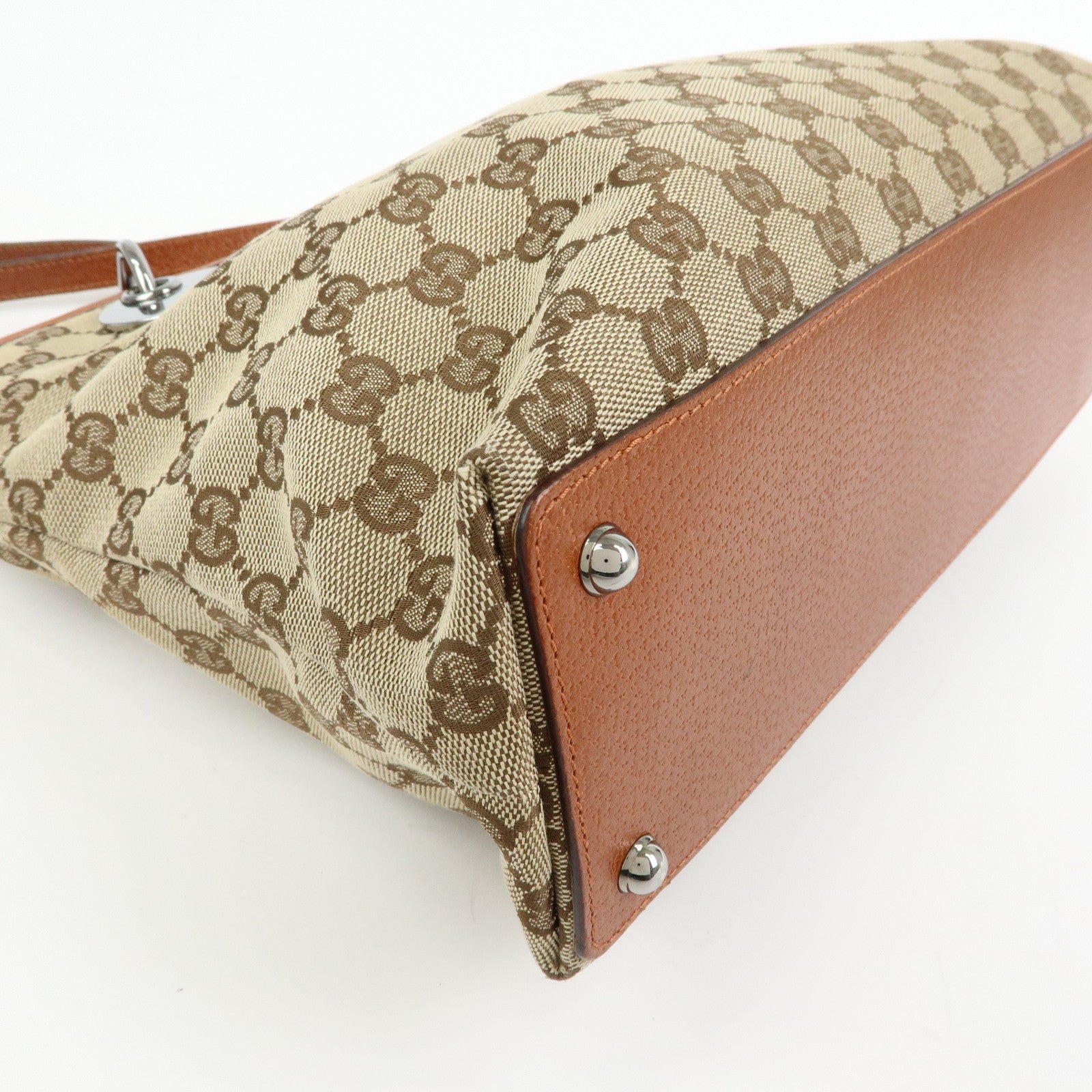 GUCCI GG Canvas Leather Tote Bag Shoulder Bag Beige Camel 120837