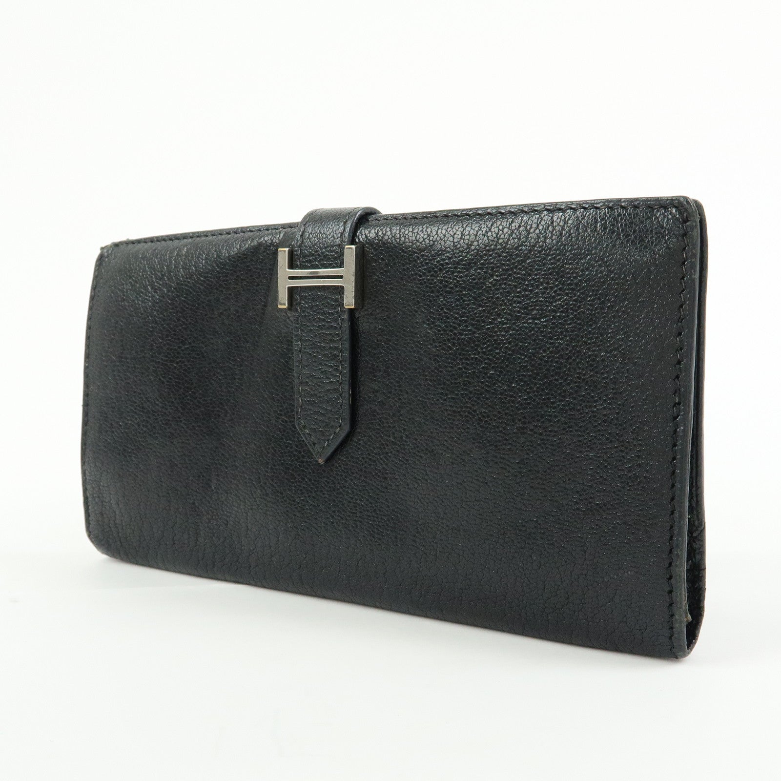 HERMES Bﾃｩarn Classic Chevre Long Wallet □I Stamped Black