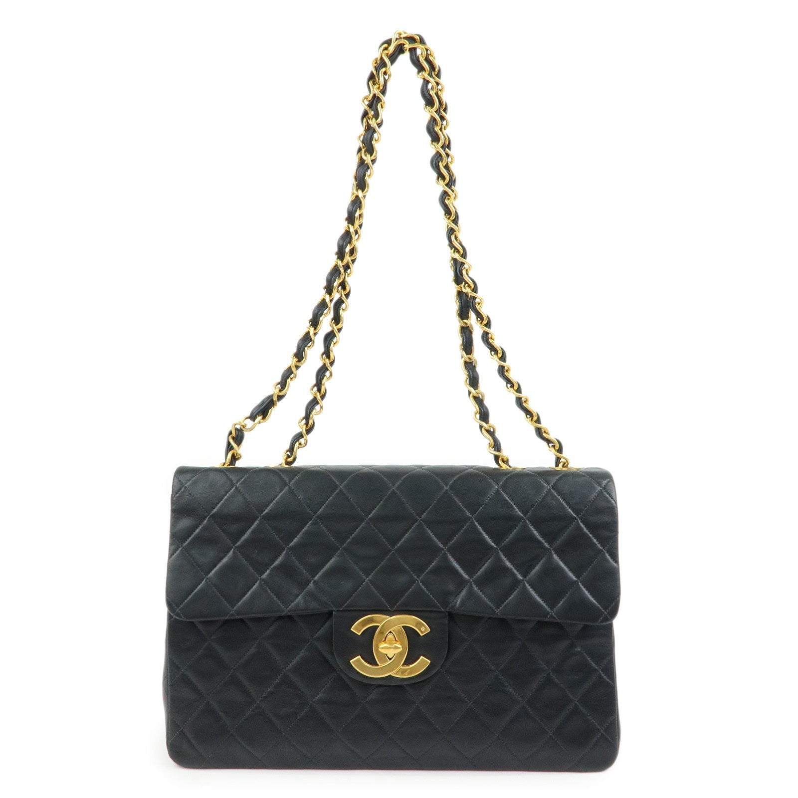 CHANEL Jumbo Matelasse 34 Lamb Skin Shoulder Bag Black A01094
