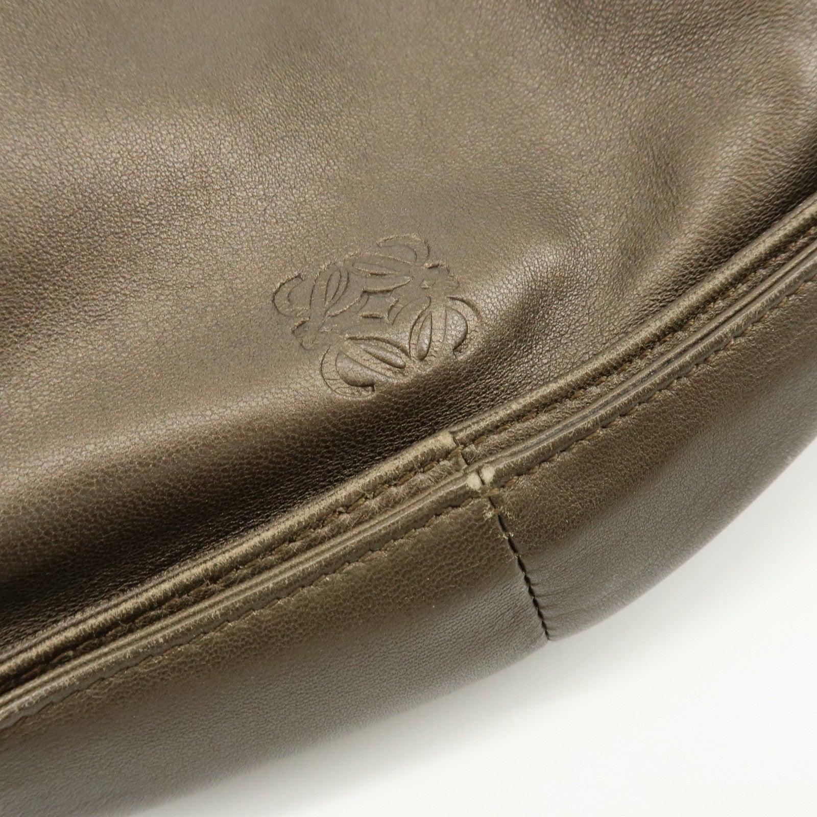 LOEWE Anagram Nappa Leather Drawstring Fringe Shoulder Bag Brown