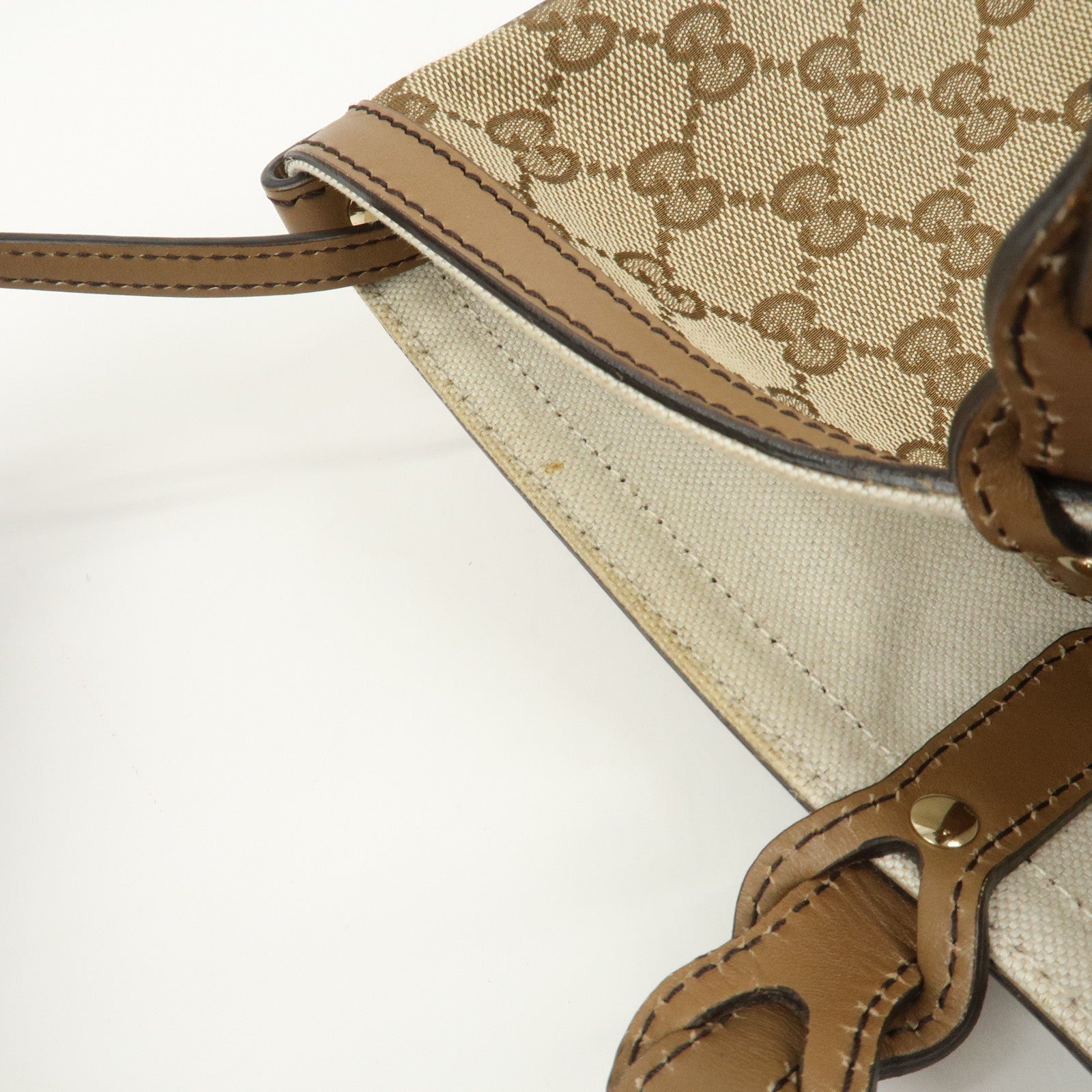 GUCCI GG Monogram Canvas Leather Tote Bag Brown 247209