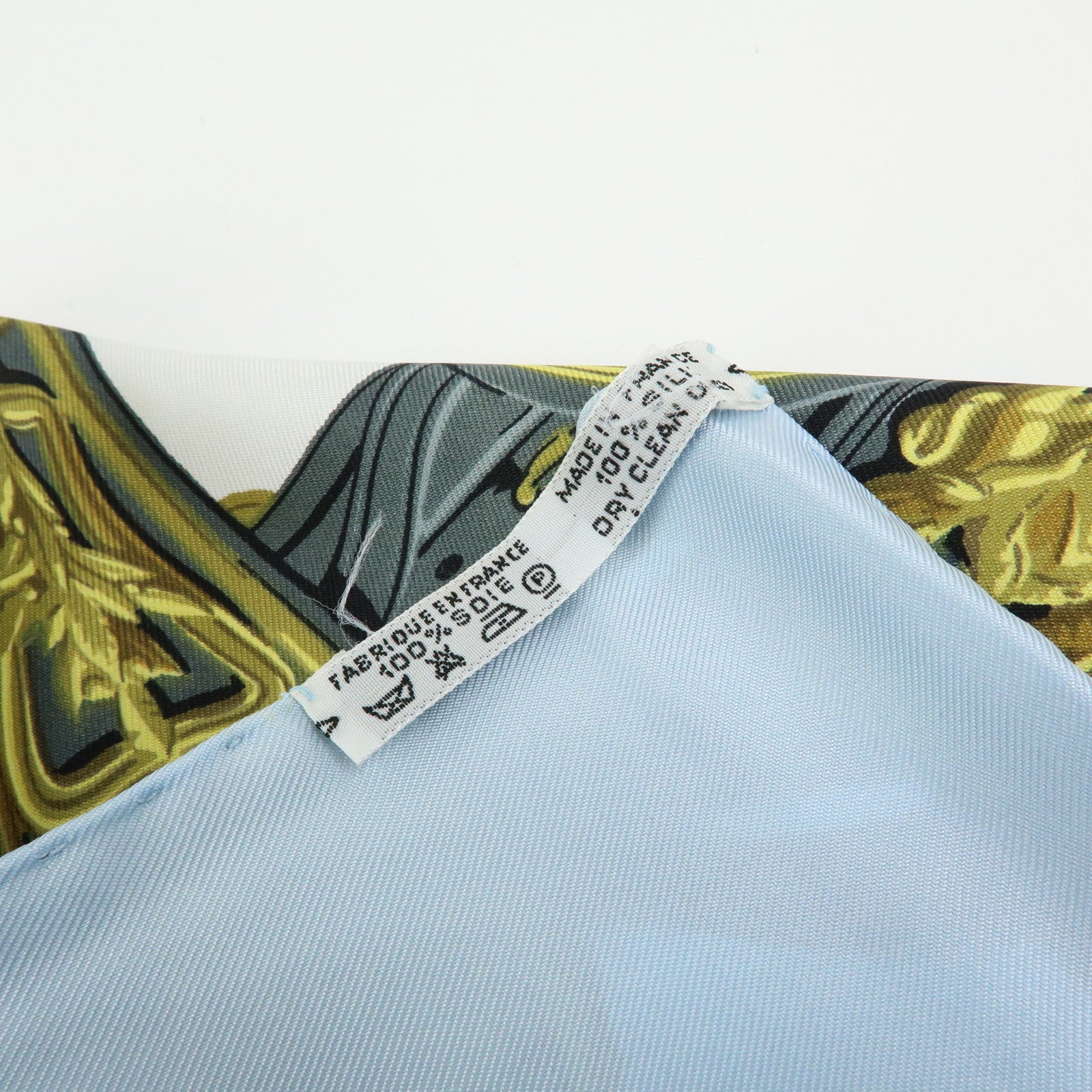 HERMES Carre 90 Silk 100% Scarf Brides de Gala Gray Light Blue Gold