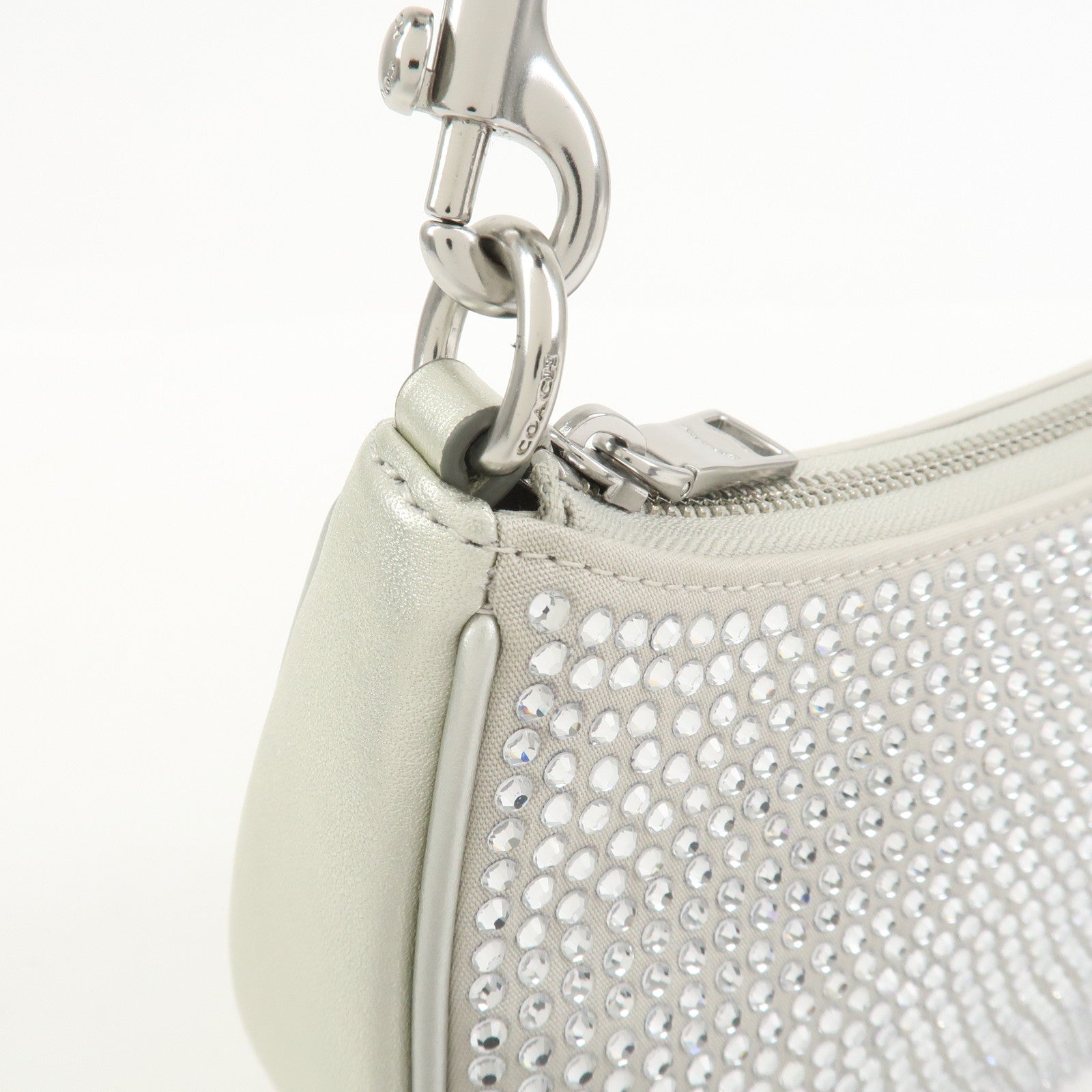 COACH Teri 2Way Leather Shoulder Bag Hand Bag Rhinestone Silver