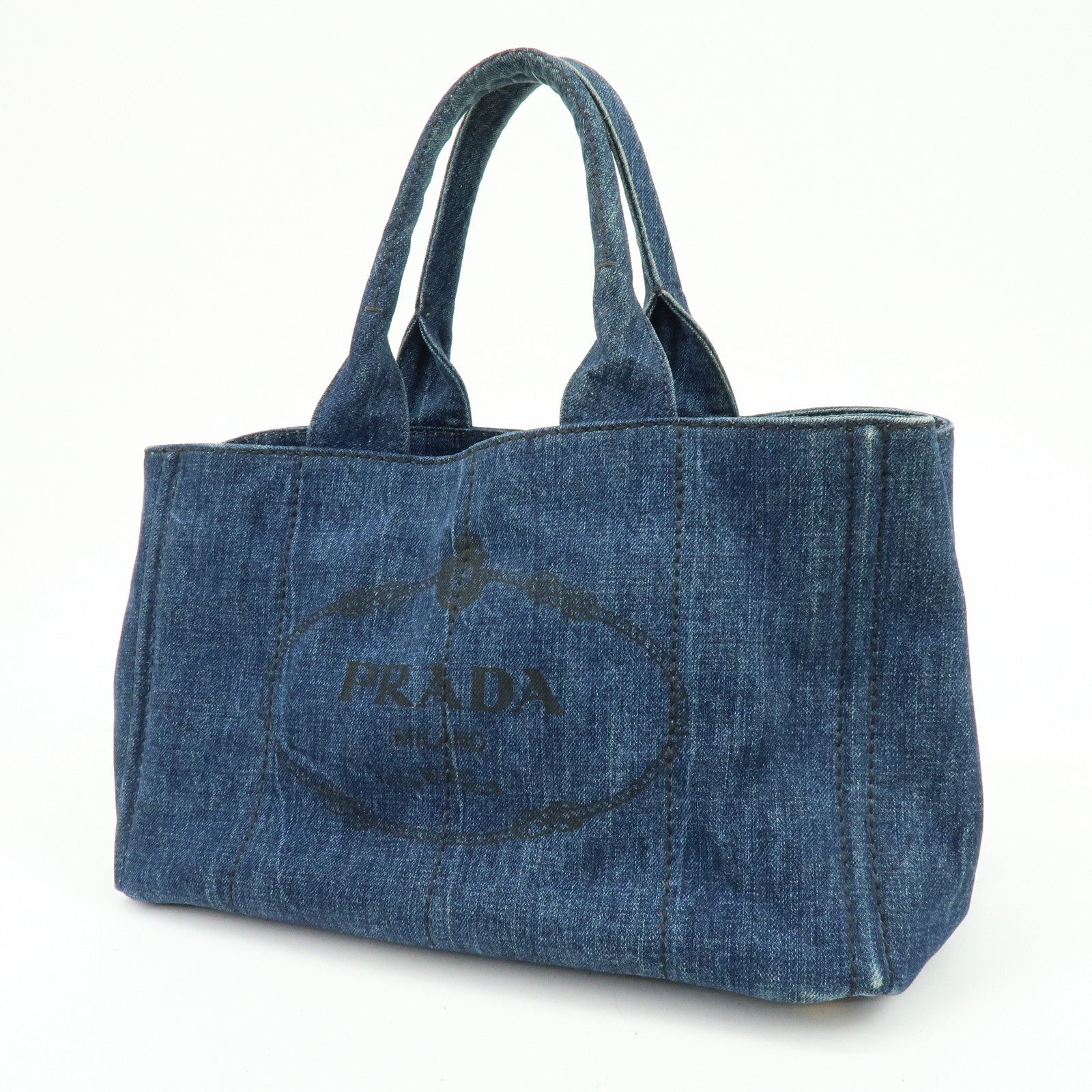 PRADA Triangle Logo Canapa Denim Tote Bag Hand Bag Denim Blue