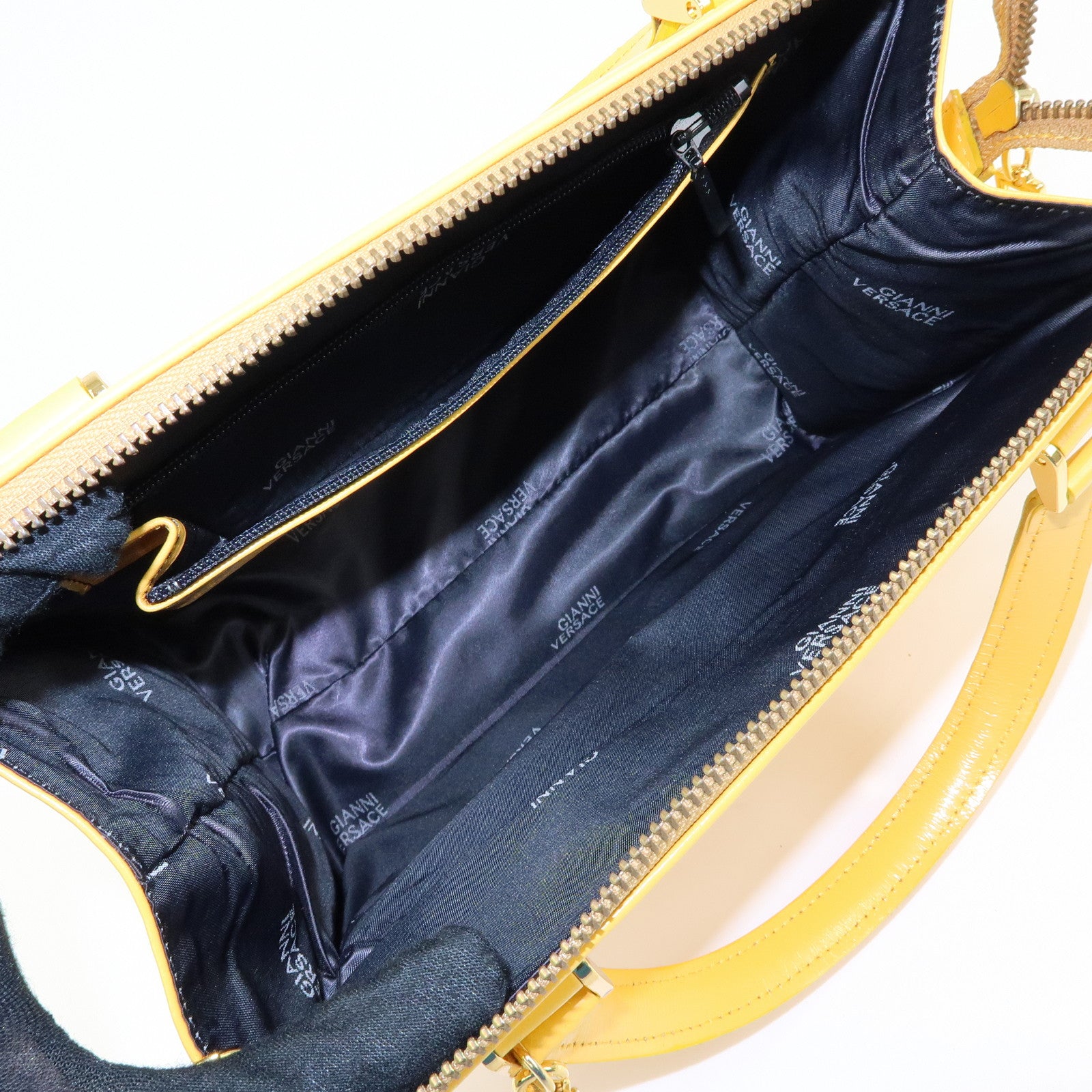 VERSACE Leather Charm 2Way Bag Hand Bag Shoulder Bag Yellow