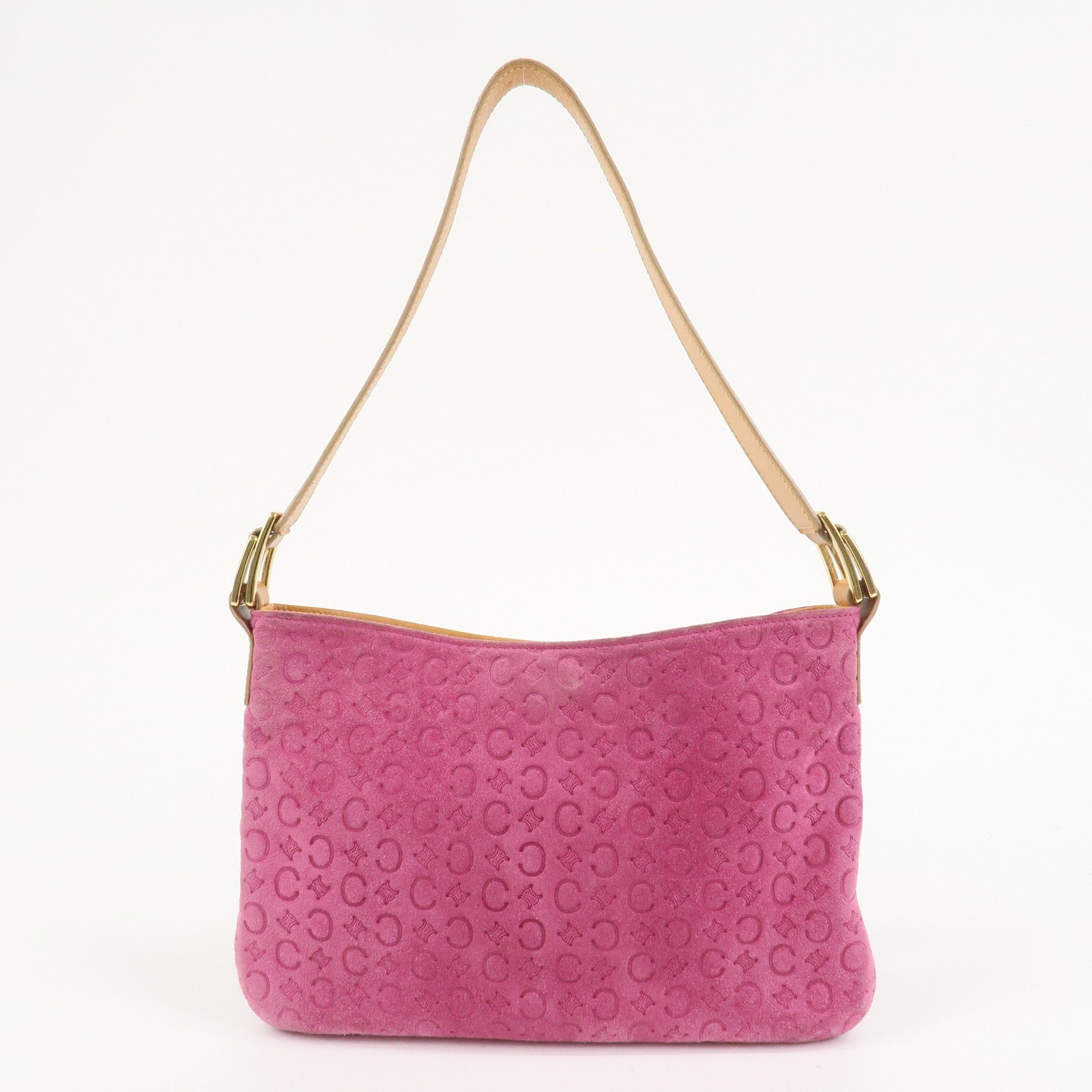 CELINE C Macadam Suede Leather Shoulder Bag Pink Light Brown