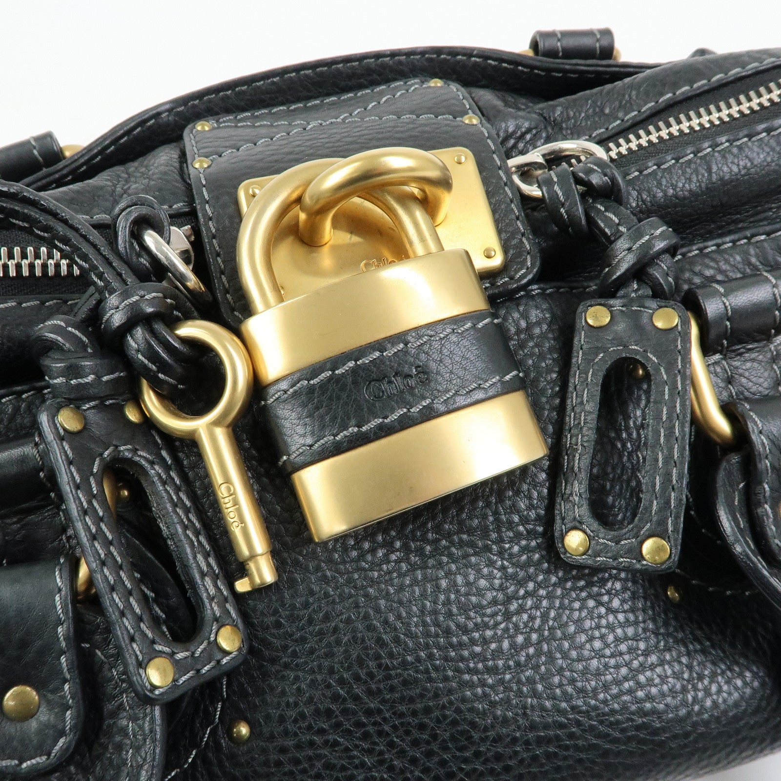 Chloe Paddington Leather Tote Bag Shoulder Bag Hand Bag Black