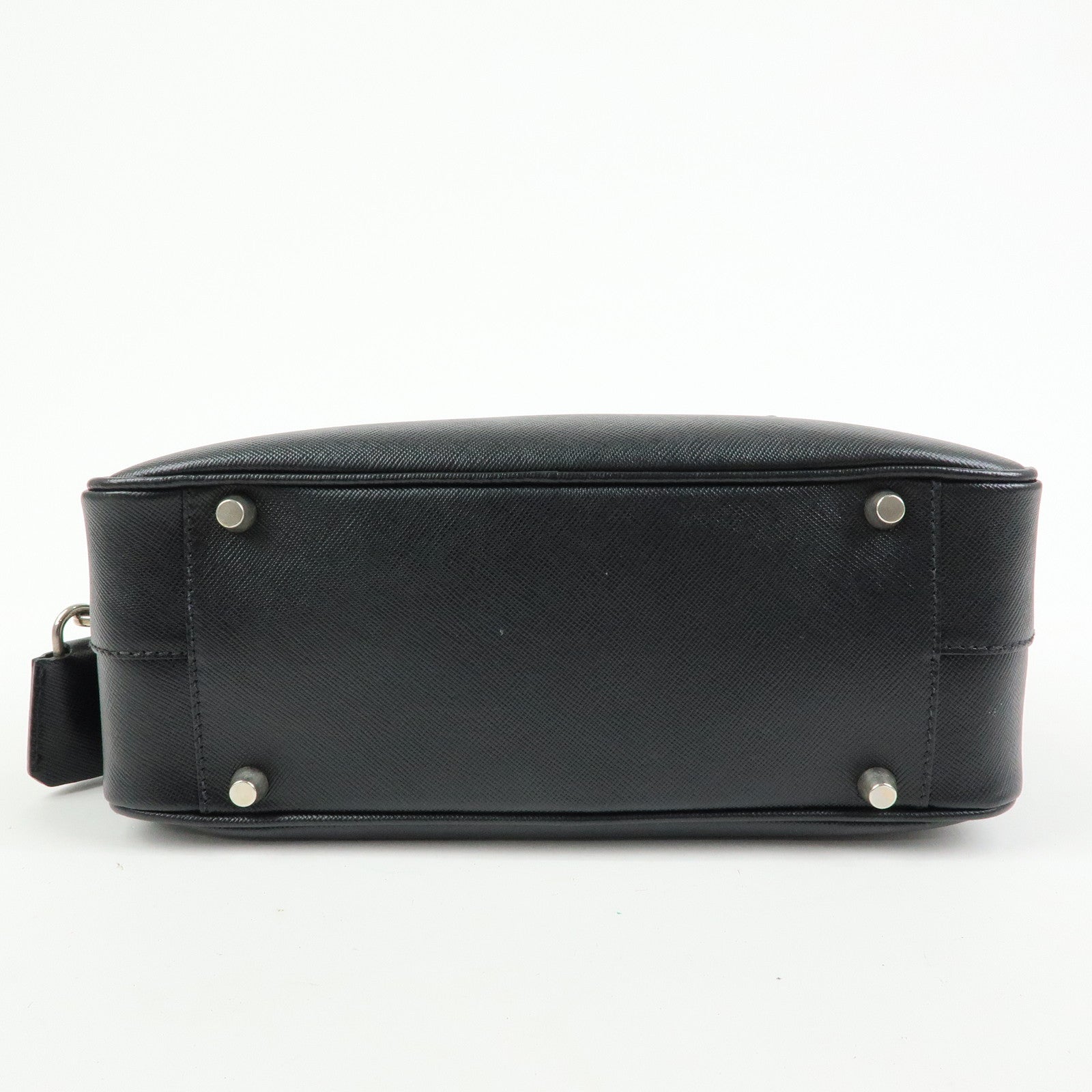 PRADA Triangle Logo Saffiano Leather Hand Bag Boston Bag Black