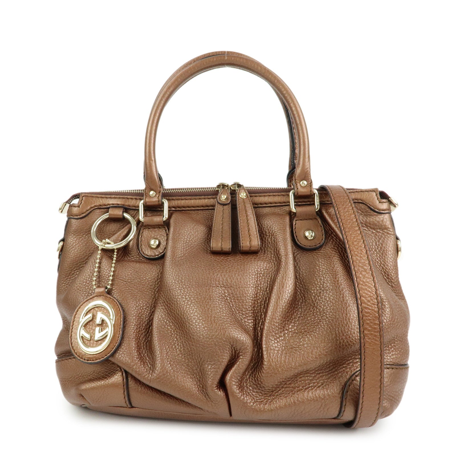 GUCCI Sukey Interlocking G Leather 2Way Shoulder Bag Bronze 247902