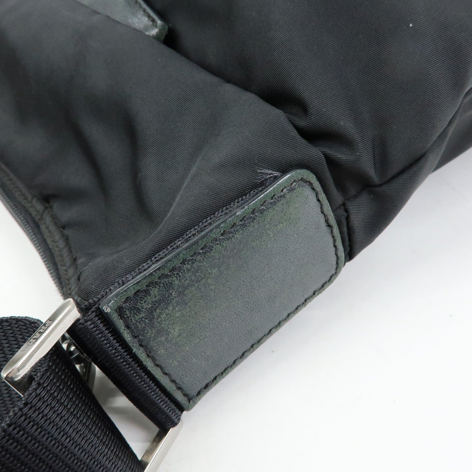 PRADA Triangle Logo Nylon Leather Shoulder Bag Crossbody Bag Black