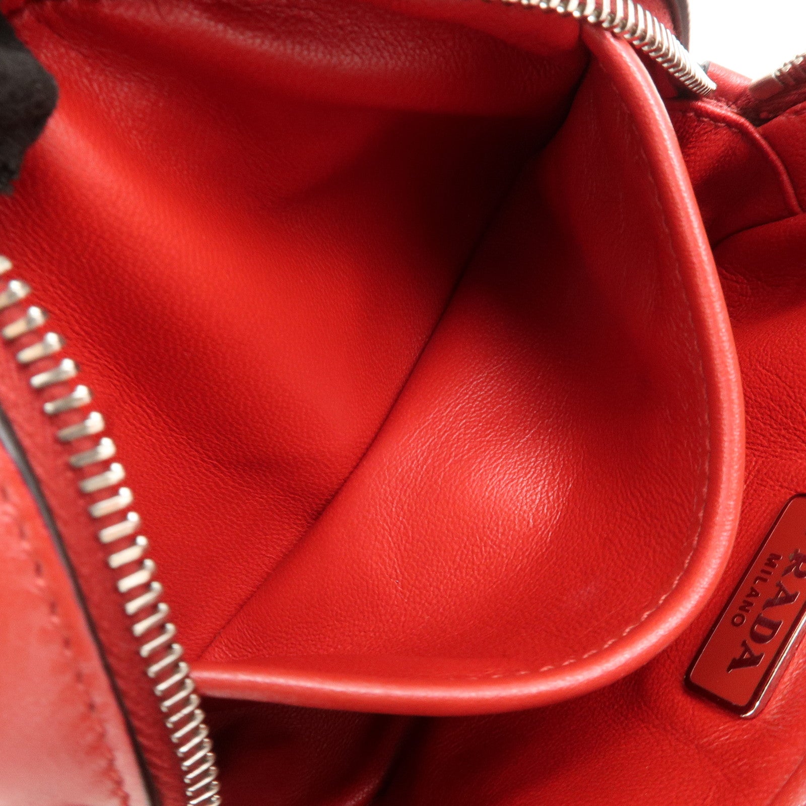 PRADA Logo Leather Mini Shoulder Bag Camera Bag Studs Red 1N1674