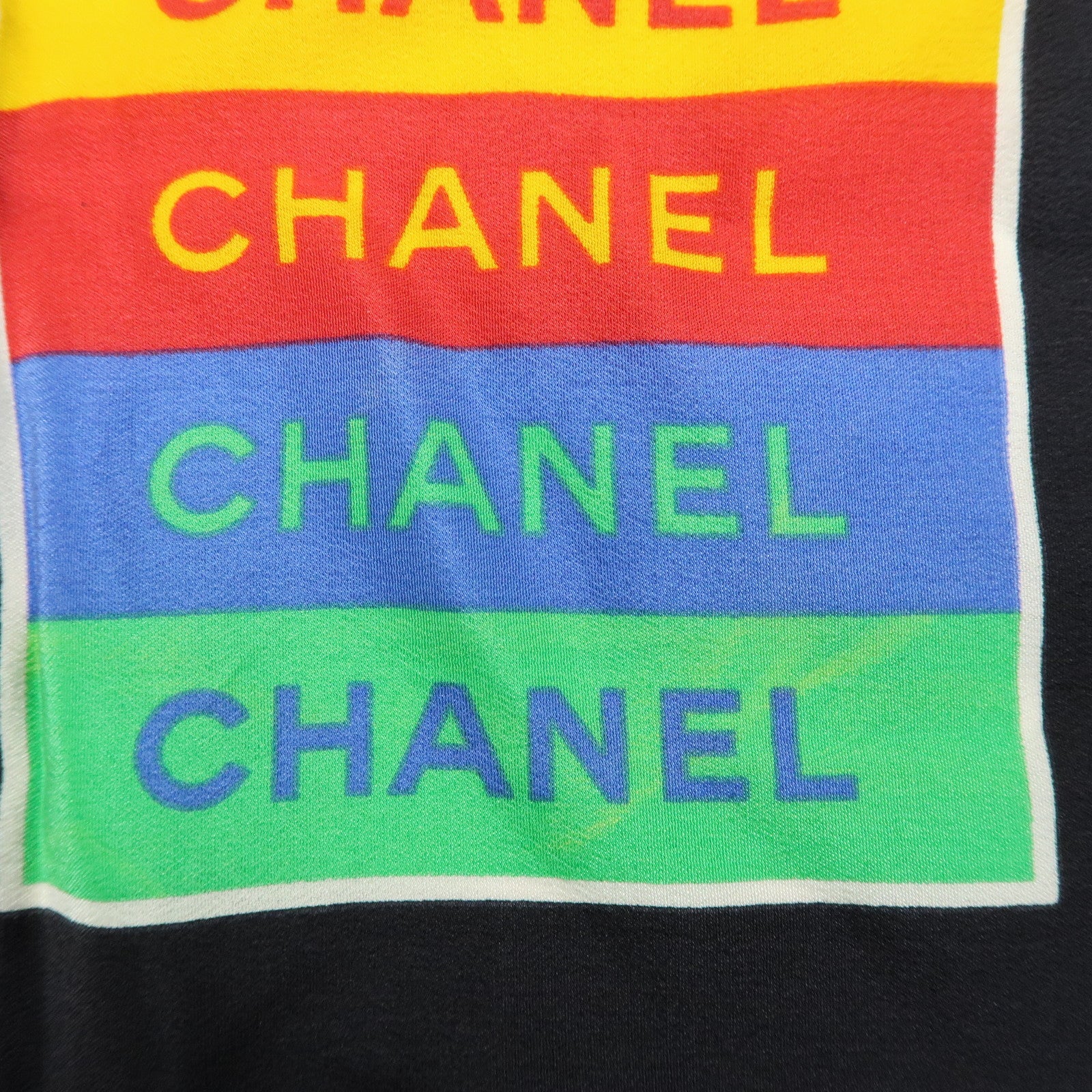 CHANEL COCO Mark Silk 100% Scarf 85×85 Black Multicolor
