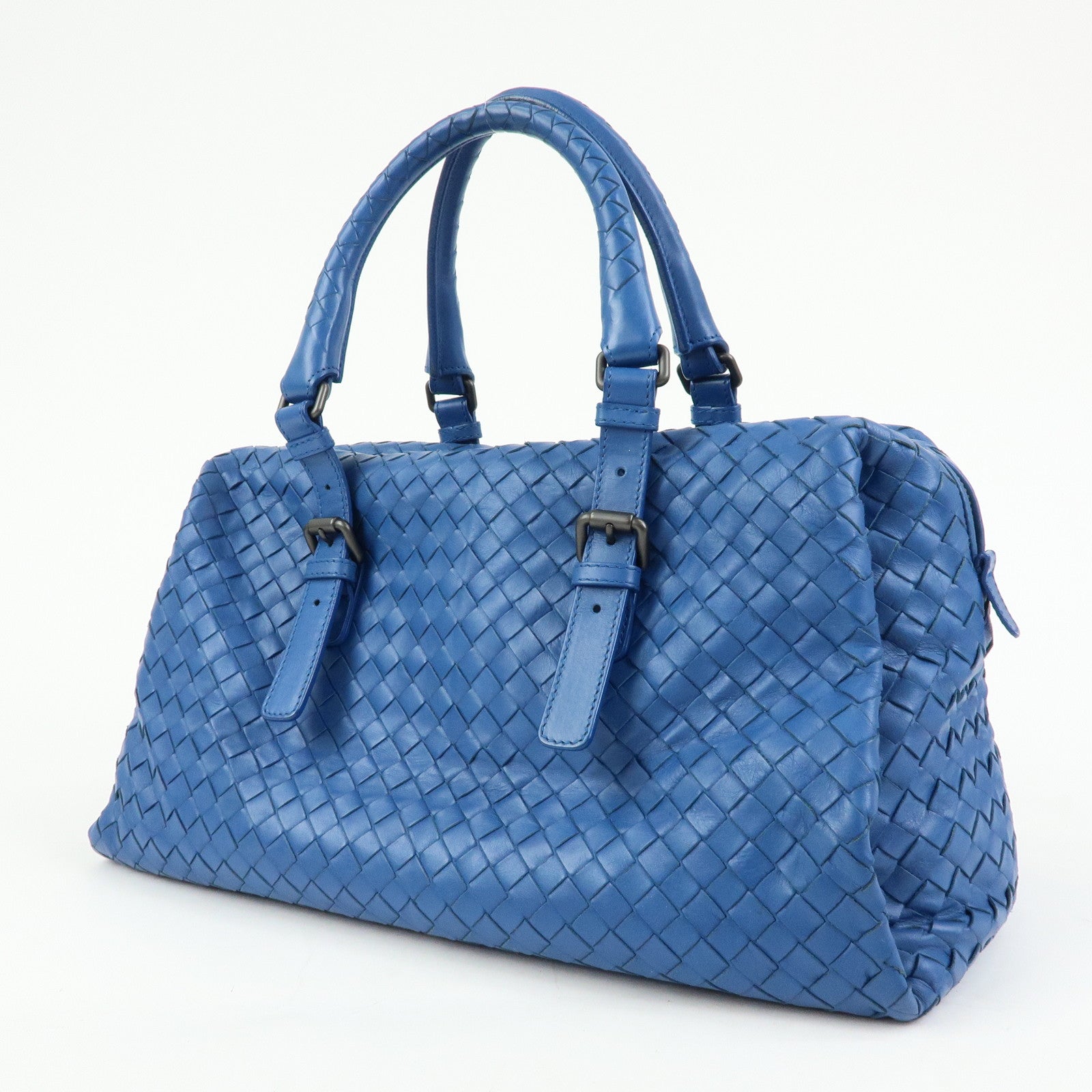 BOTTEGA VENETA Intrecciato Nappa Leather Boston Bag Hand Bag Blue