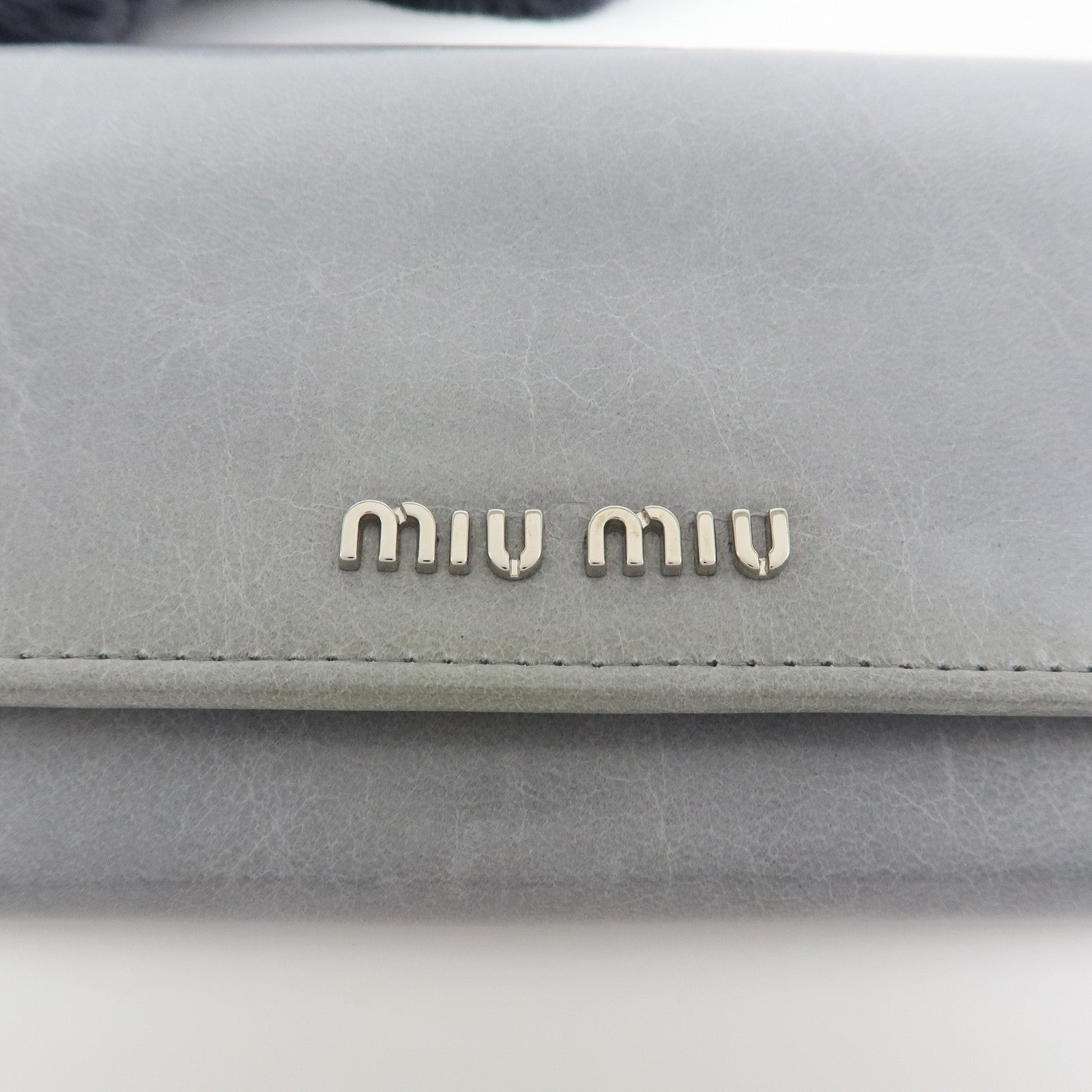 MIU MIU Vitello Shine Fur Flap Long Wallet Gray 5MH109